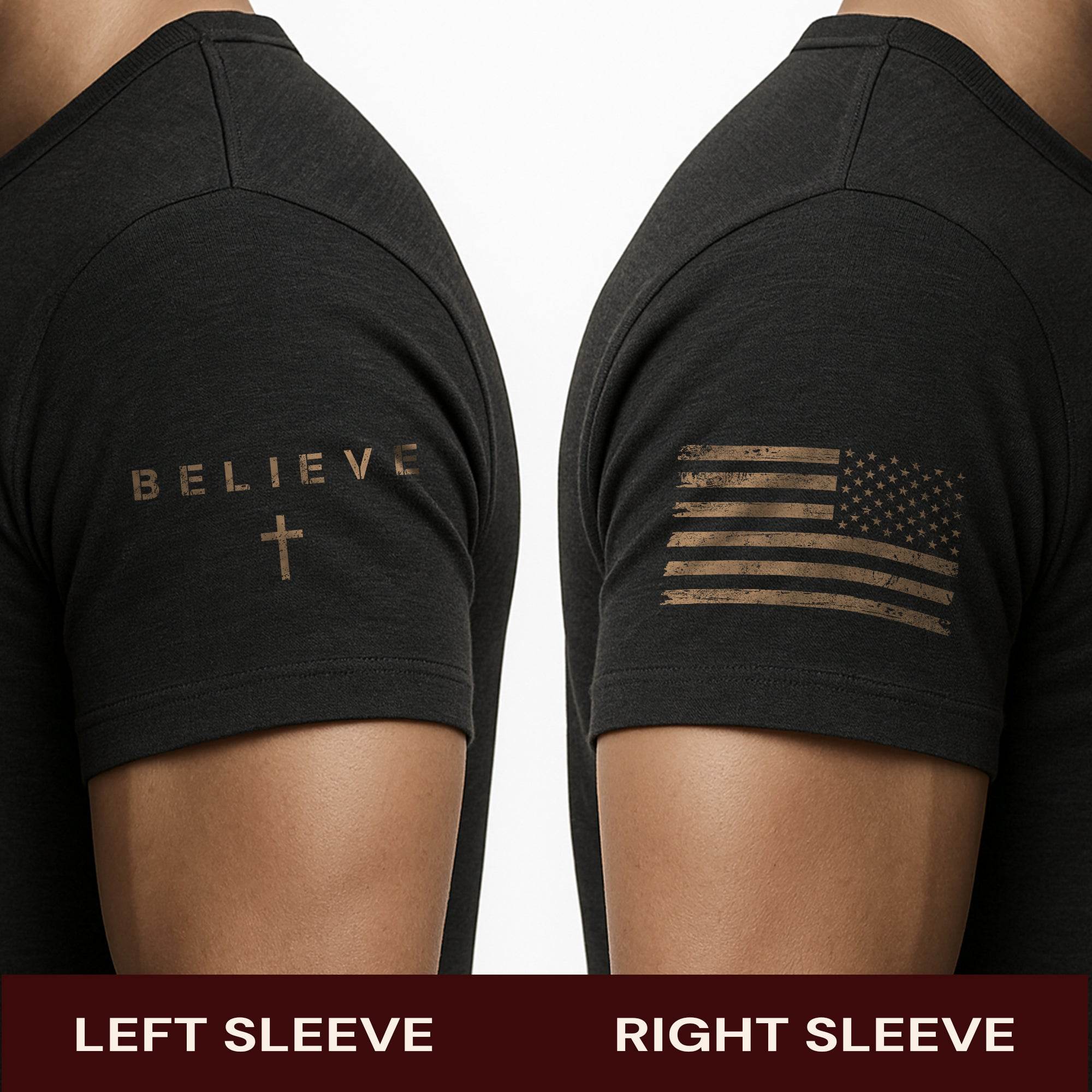Believe In The Cross – Rustic Wood Christian T-shirt - Rust Field Wear