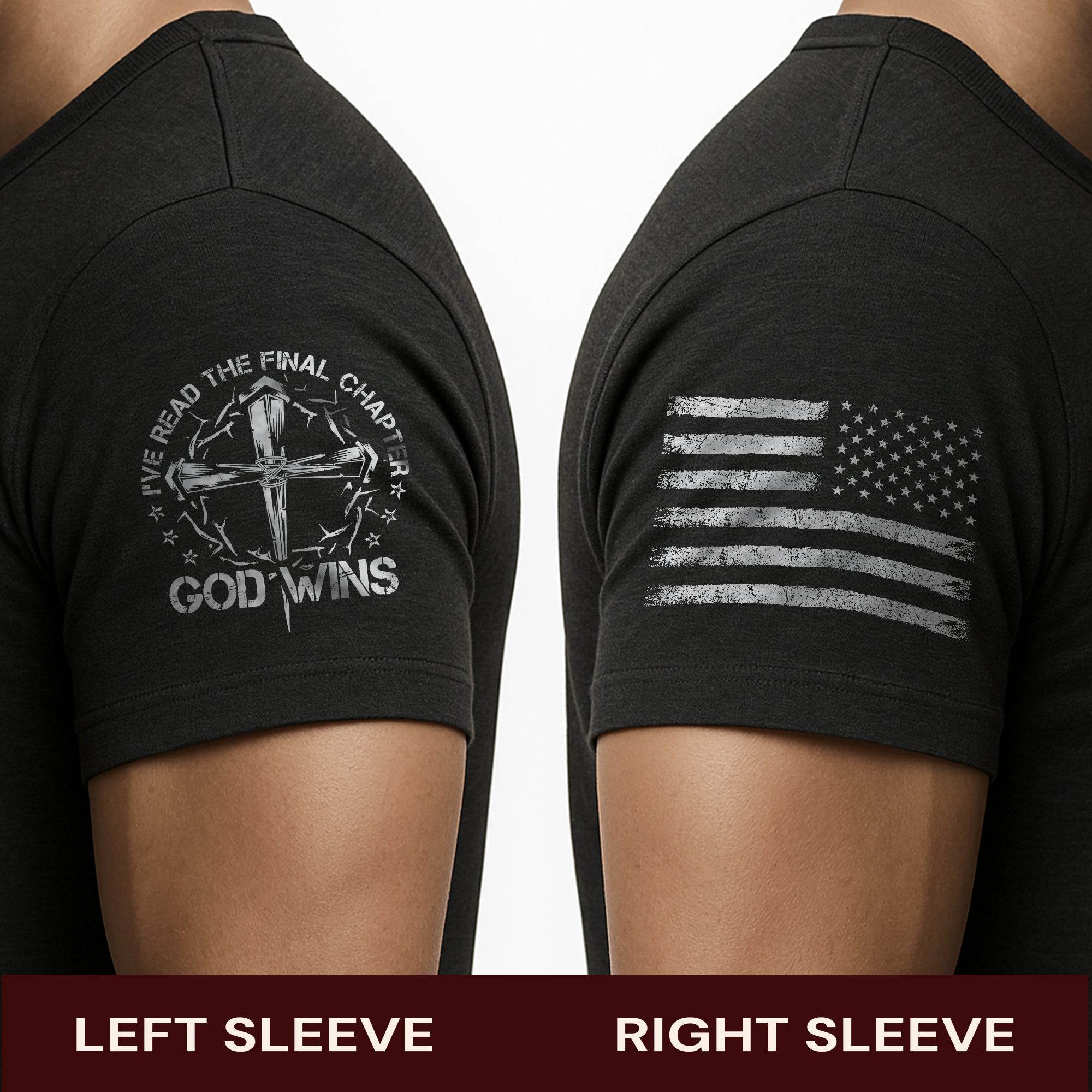 God Wins Christian American Flag Cross T-shirt - Rust Field Wear