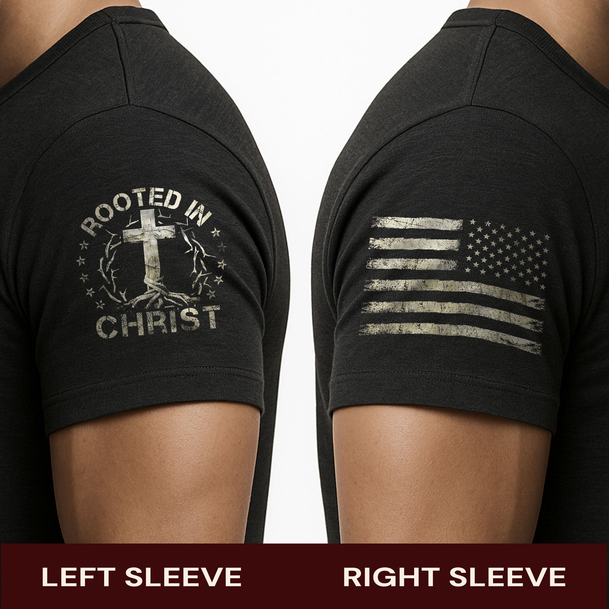 Rooted In Christ American Flag Cross T-Shirt