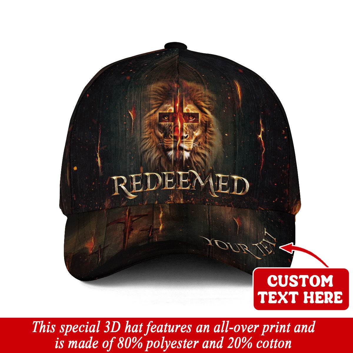 Redeemed by the Lion – Christian Cross Cap with Custom Text - Rust Field Wear