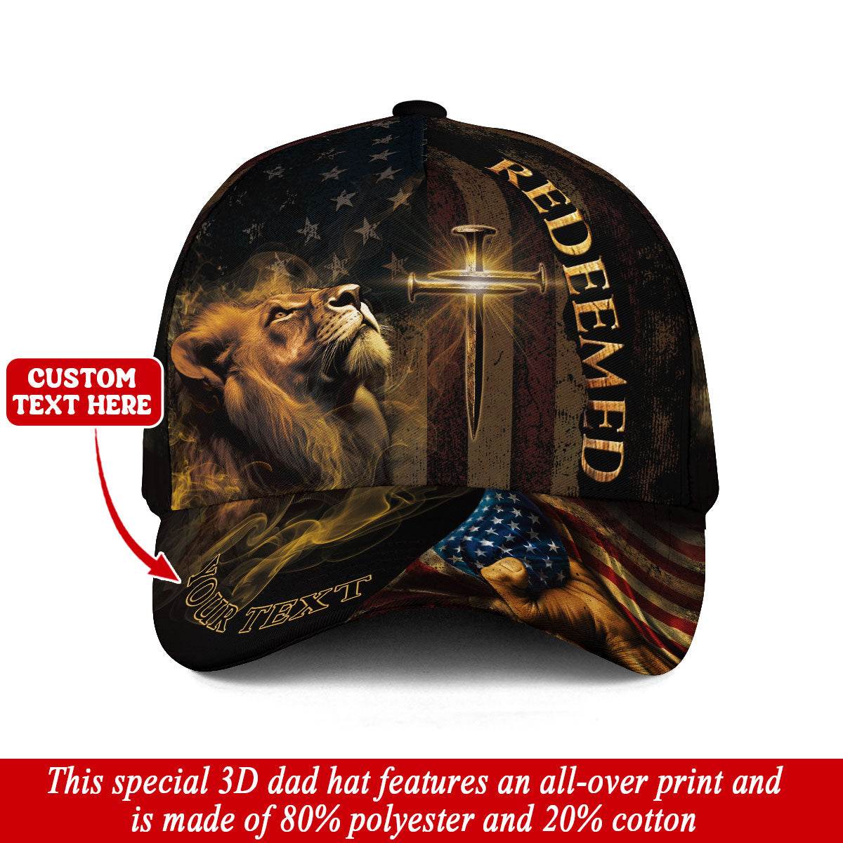 REDEEMED Christian Lion & Sword Hat – American Faith Personalized Edition - Rust Field Wear