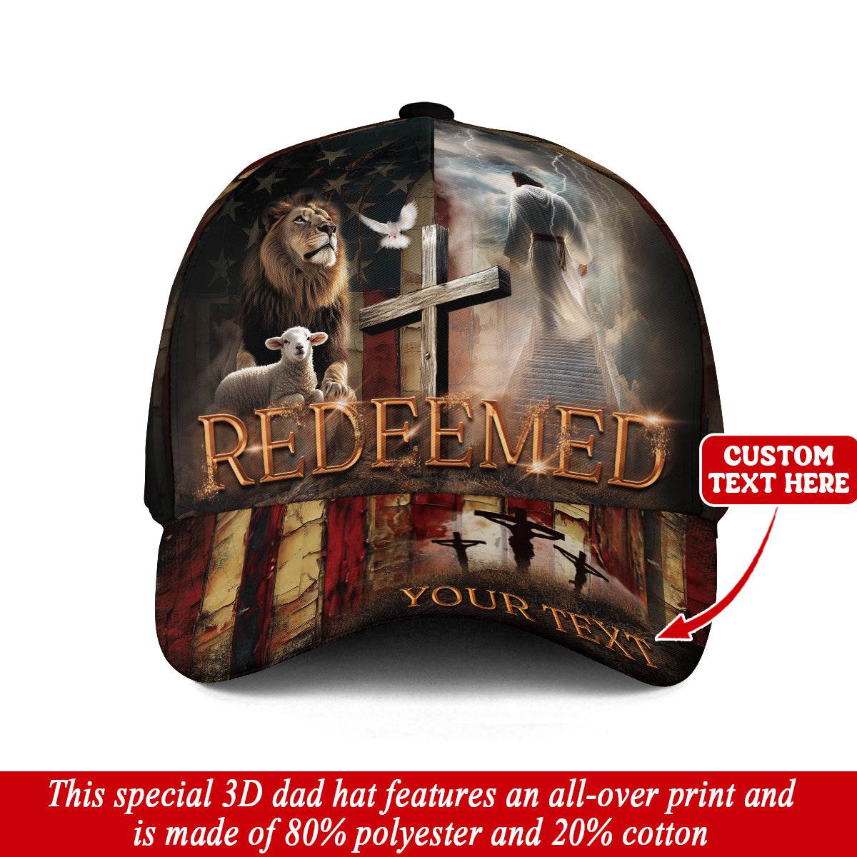 REDEEMED Cross & Lion Christian Cap – Personalized Symbol of Salvation - Rust Field Wear