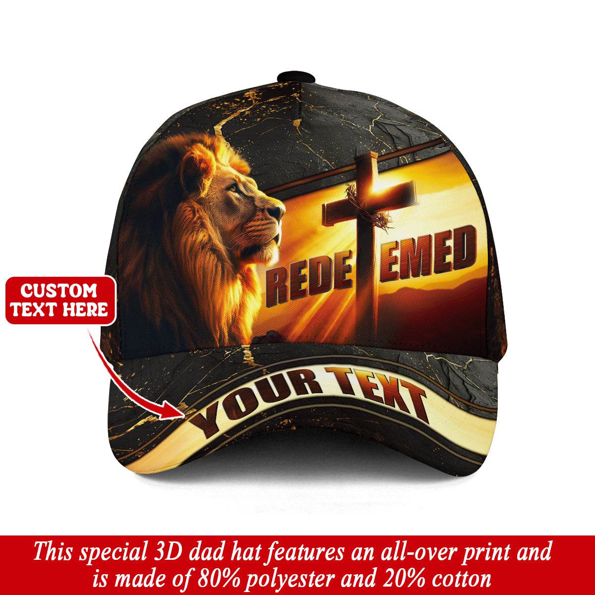 REDEEMED – Lion & Cross Sunset Christian Customized Hat - Rust Field Wear
