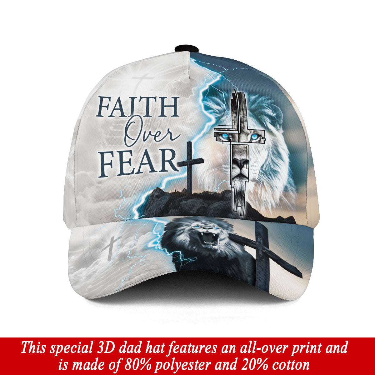 Faith Over Fear Christian Hat – Lion and Cross Cap for Believers
