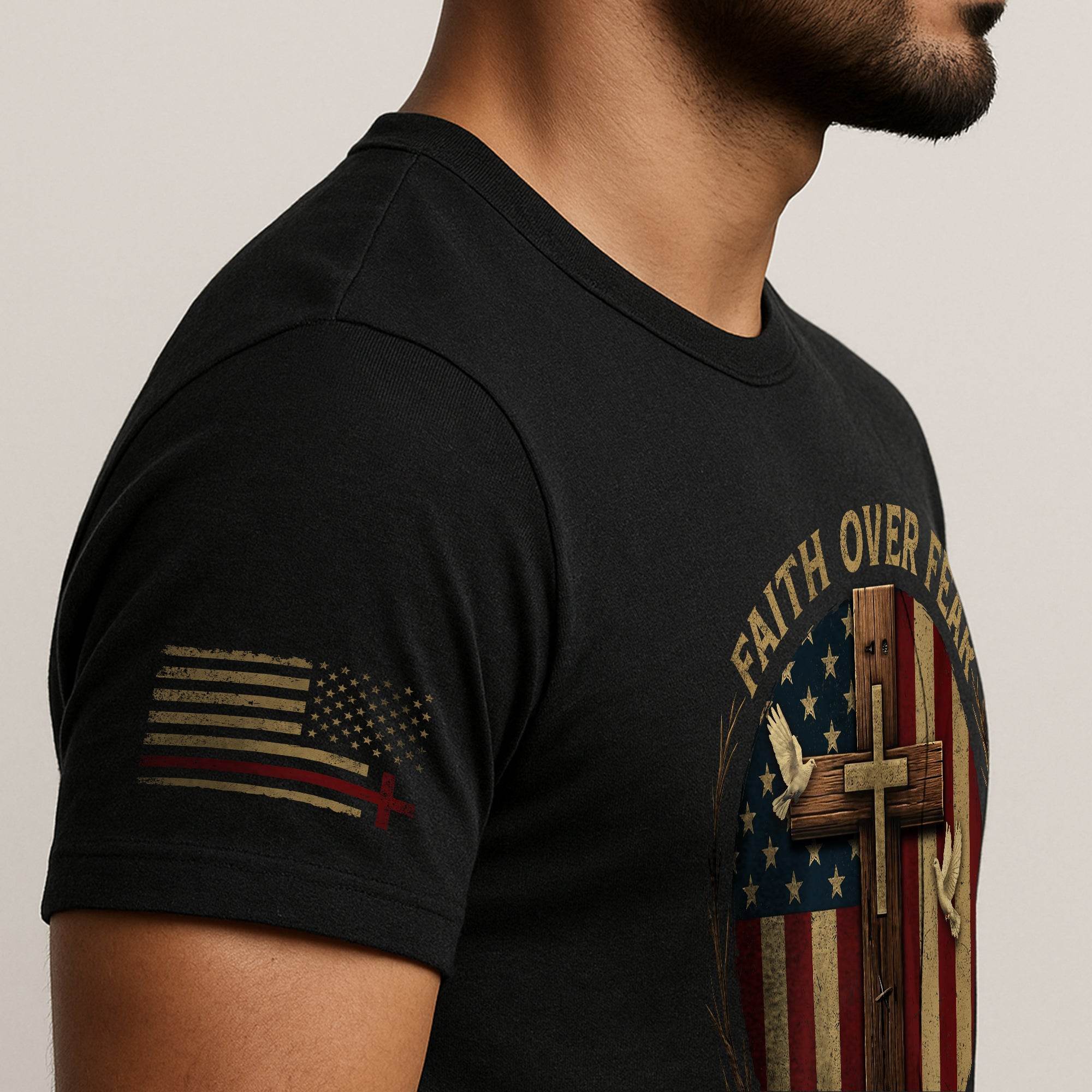 Faith Over Fear American Flag Cross Christian T-Shirt - Rust Field Wear