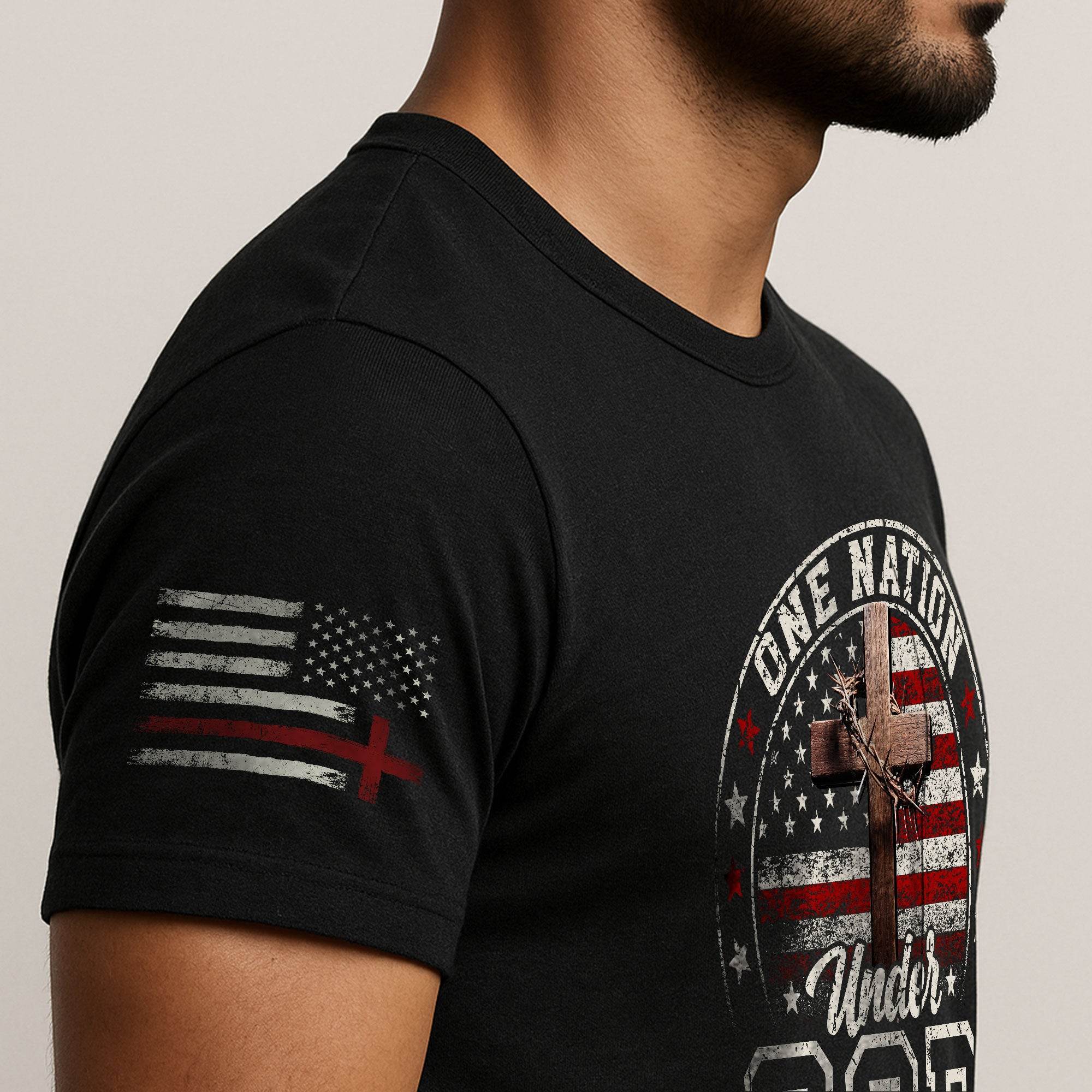 One Nation Under God Christian American Flag Cross Shirt - Rust Field Wear