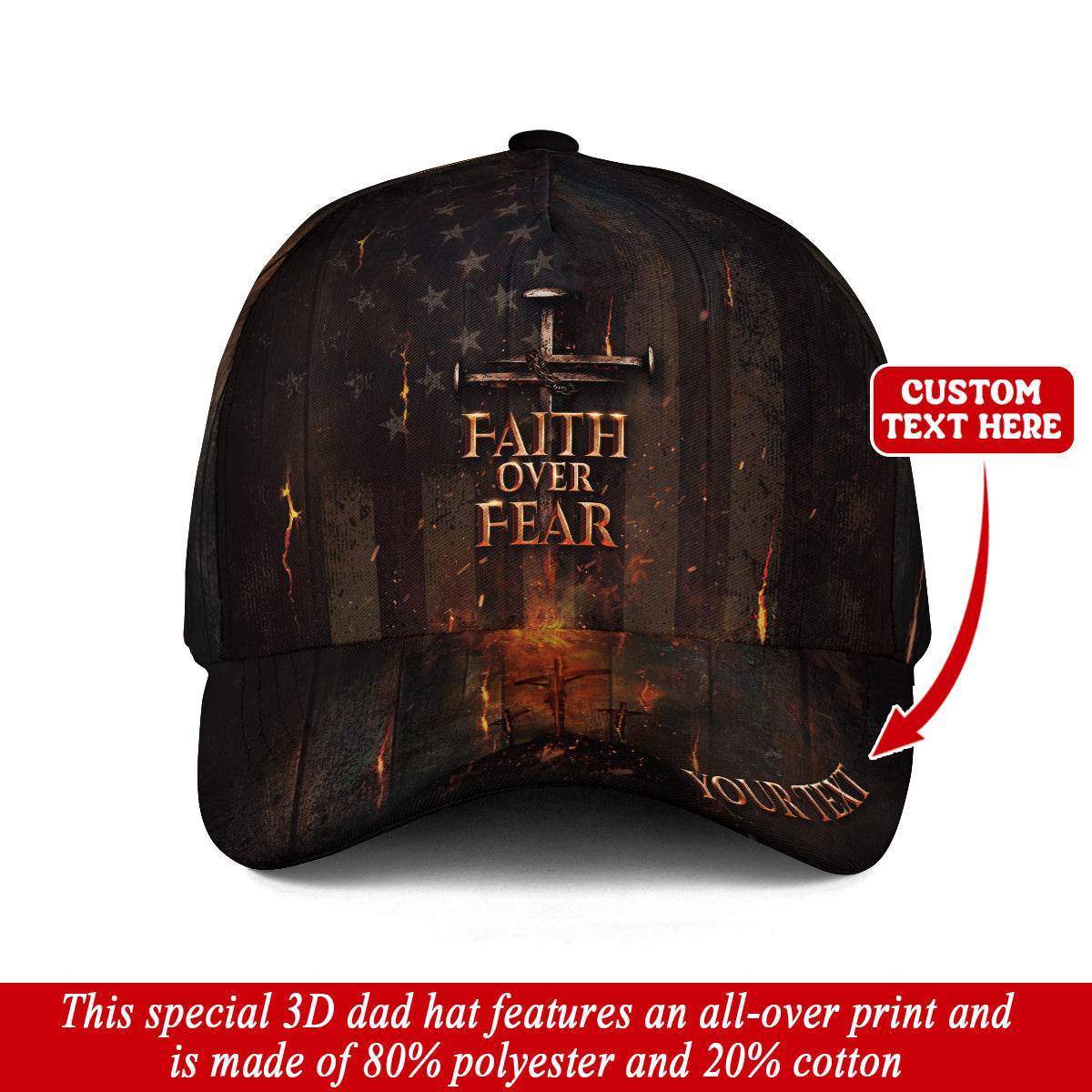 Custom Faith Over Fear Christian Nail Cross Hat - Rust Field Wear