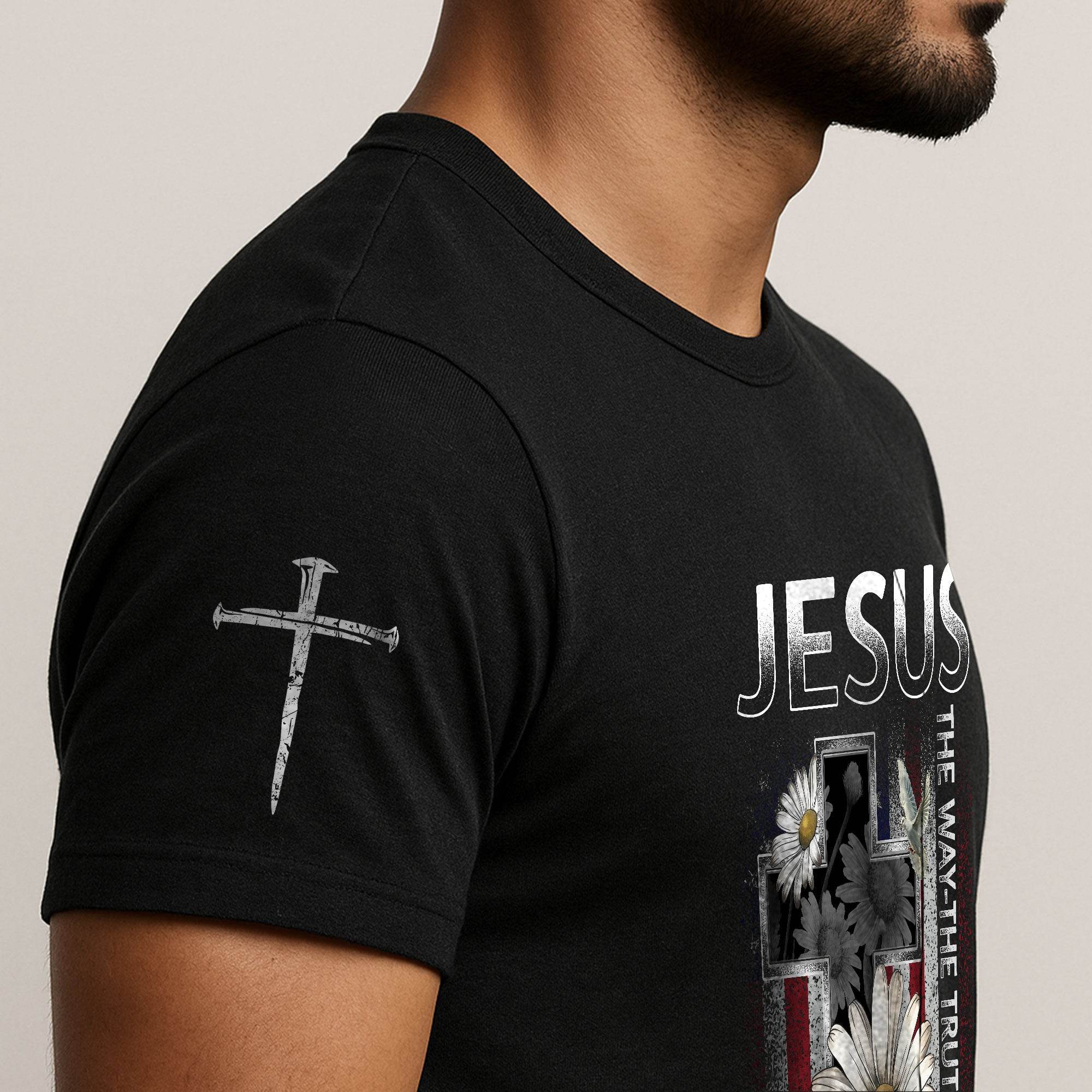 Jesus The Way The Truth The Life Shirt – Floral Cross USA Flag Christian Tee - Rust Field Wear