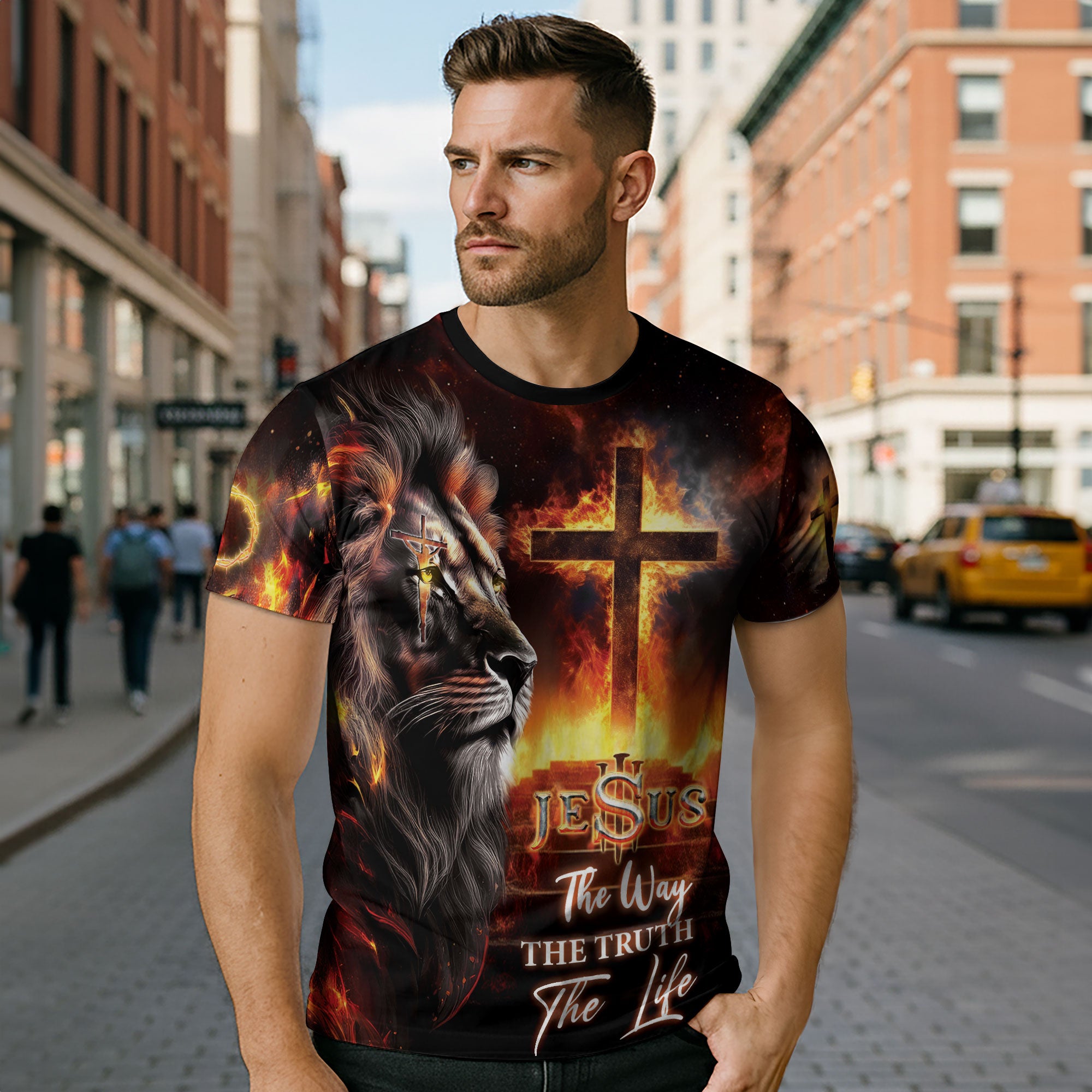 Lion of Judah Cross Fire Christian Shirt