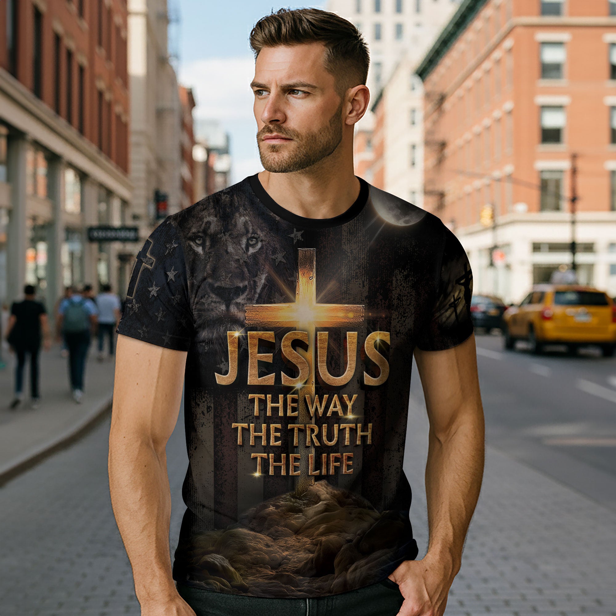 Jesus Is the Light | The Way, The Truth, The Life with Cross & Flag