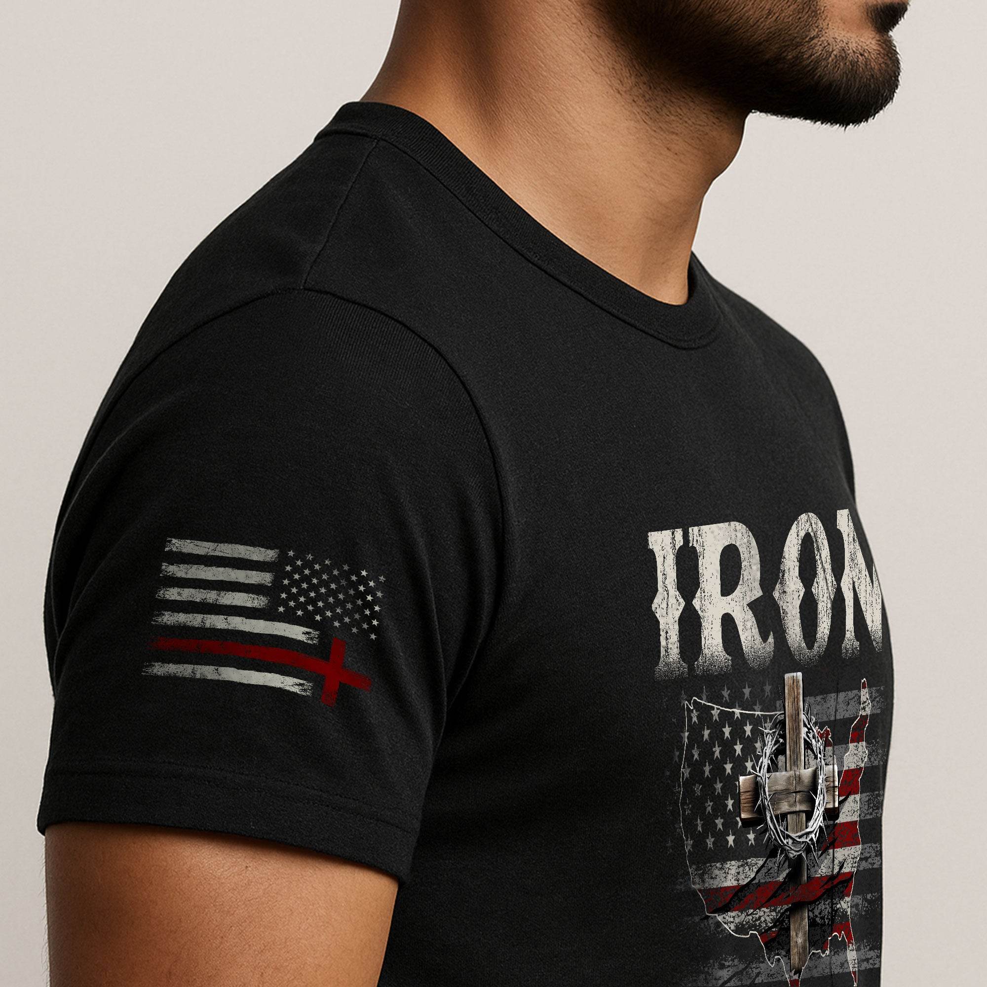Iron Sharpens Iron T-Shirt – Proverbs 27:17 USA Faith Warrior Tee - Rust Field Wear