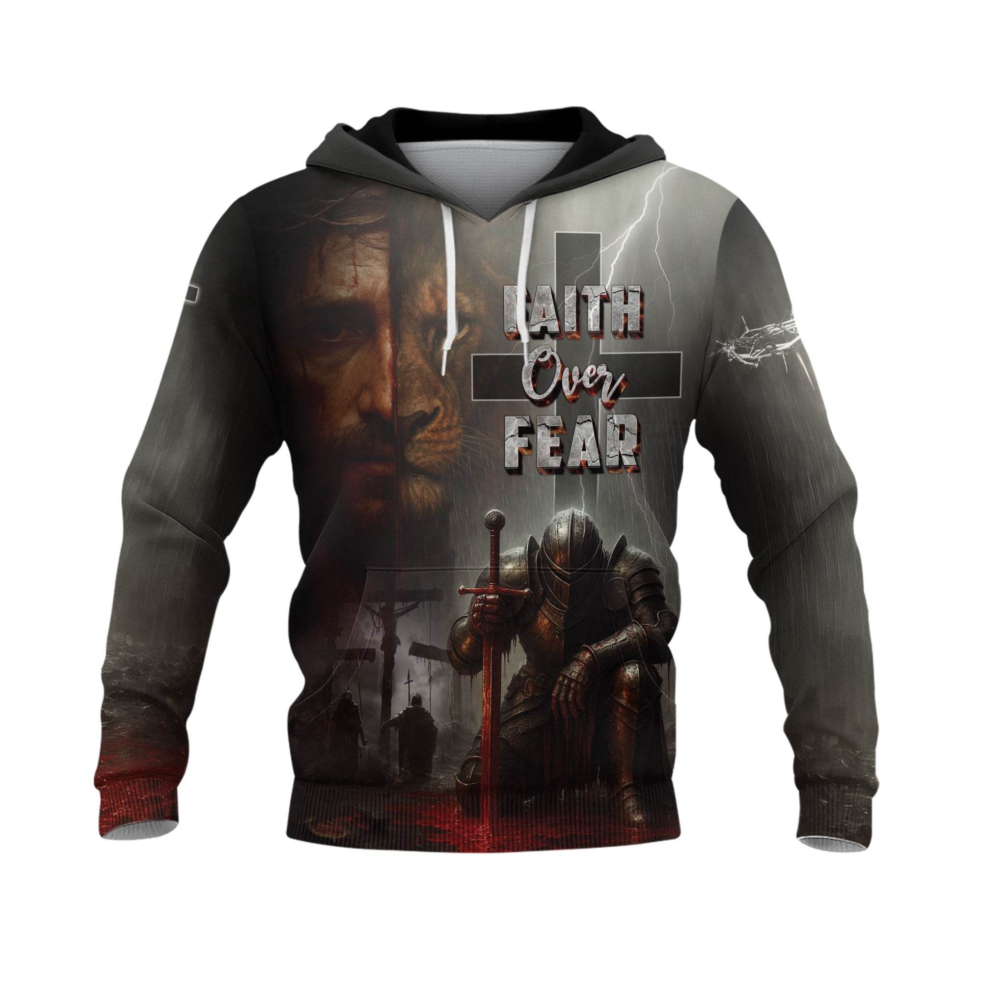 Faith Over Fear Knight & Lion Christian Warrior Hoodie - Rust Field Wear