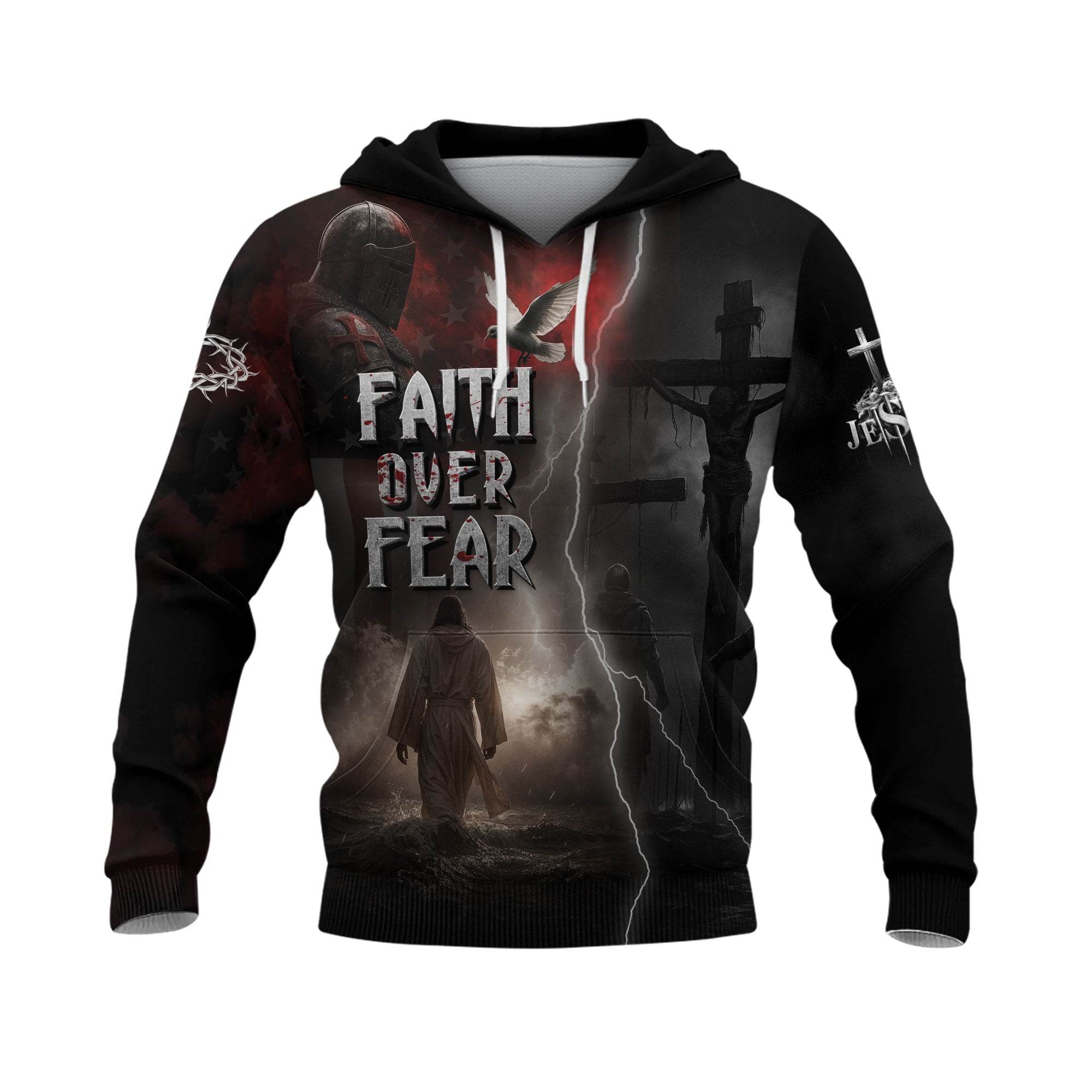 Faith Over Fear Jesus Lion & Cross Christian Hoodie - Rust Field Wear