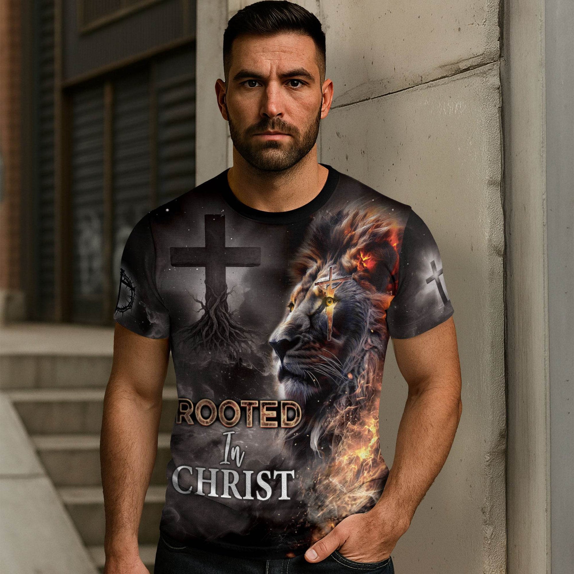 An Unshakeable Faith Rooted In Christ Lion Religious T-Shirt - Rust Field Wear