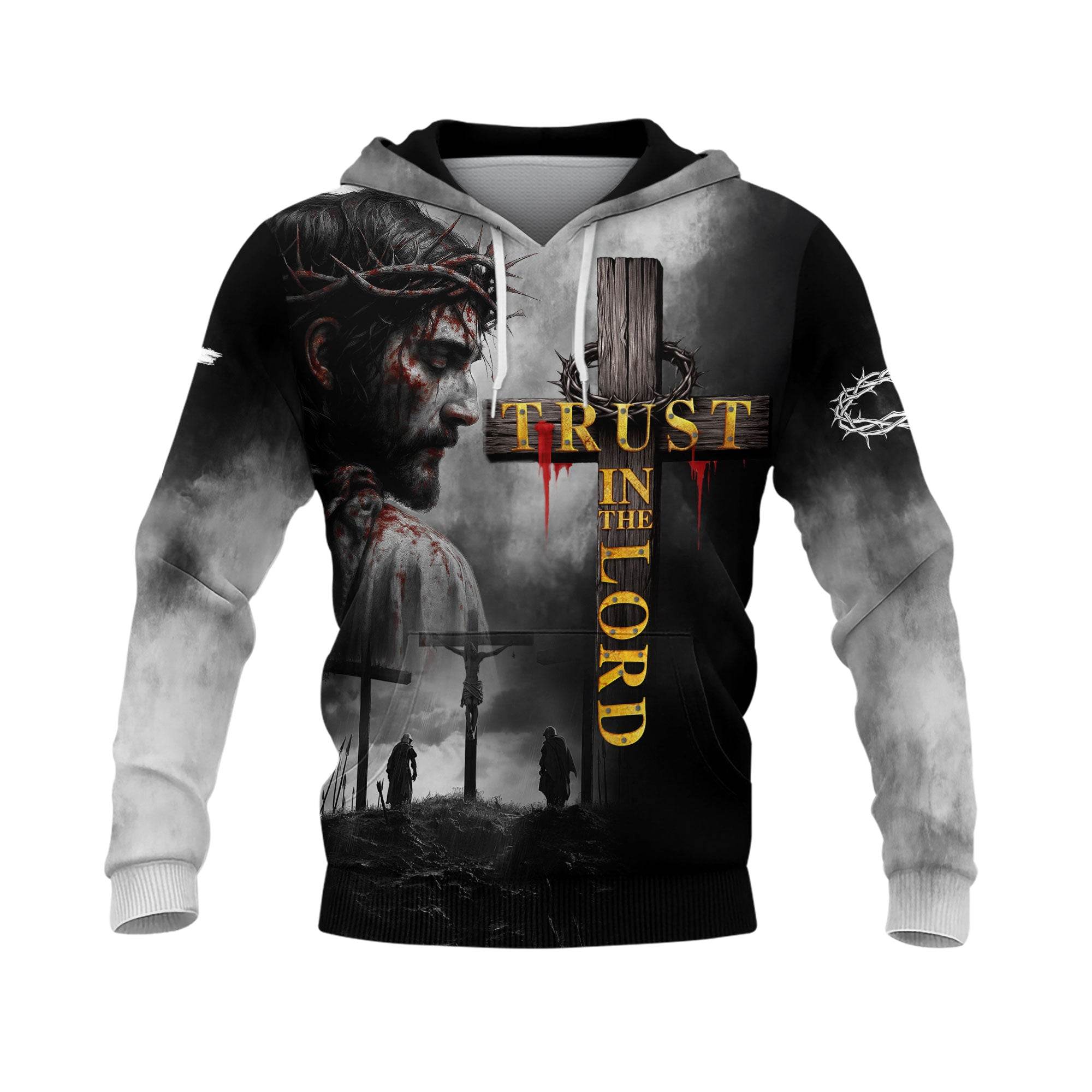 Trust In The Lord Cross & Lion Warrior Christian Hoodie - Rust Field Wear