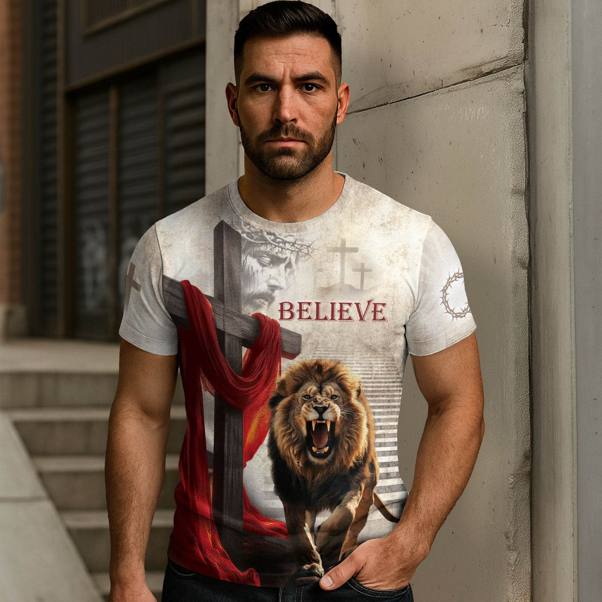 A Fiery Faith In The King "Believe" Religious T-Shirt