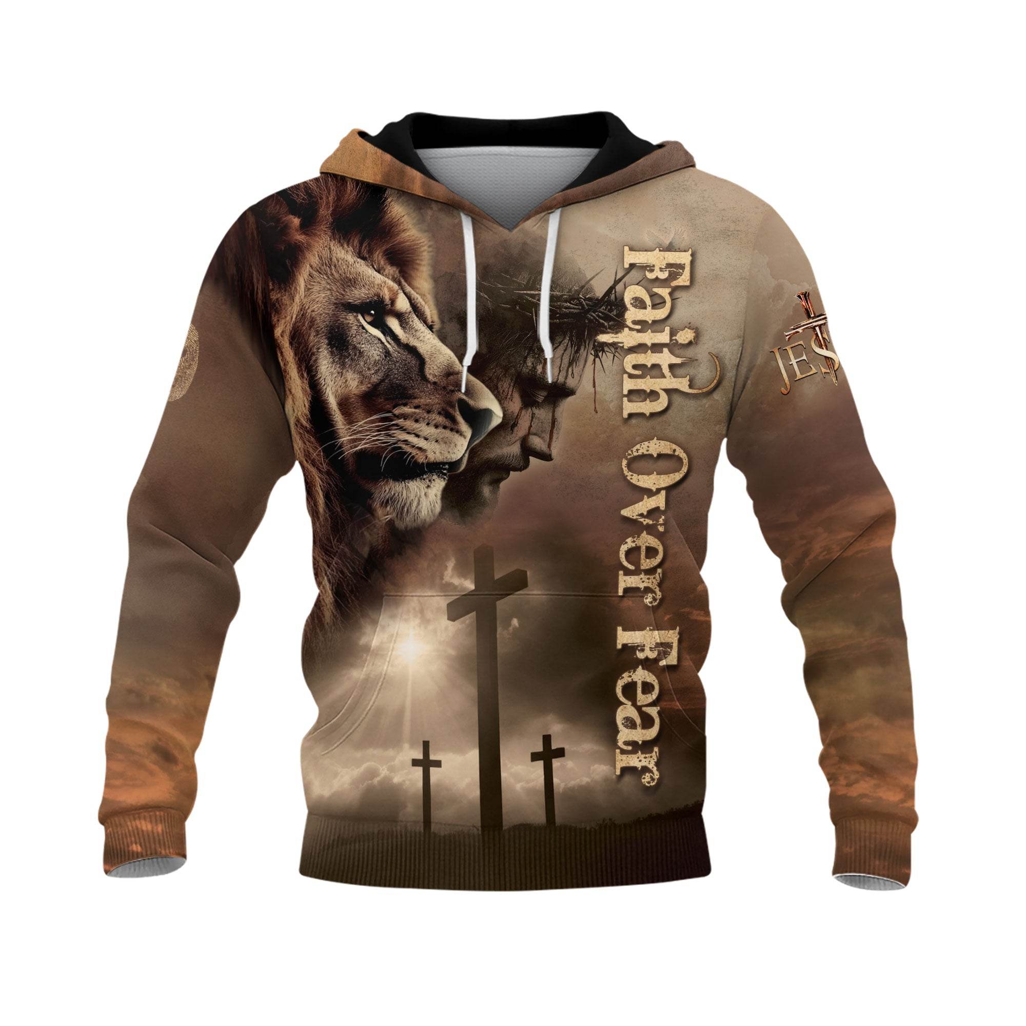 Faith Over Fear The Savior And The King Lion Jesus Hoodie - Rust Field Wear