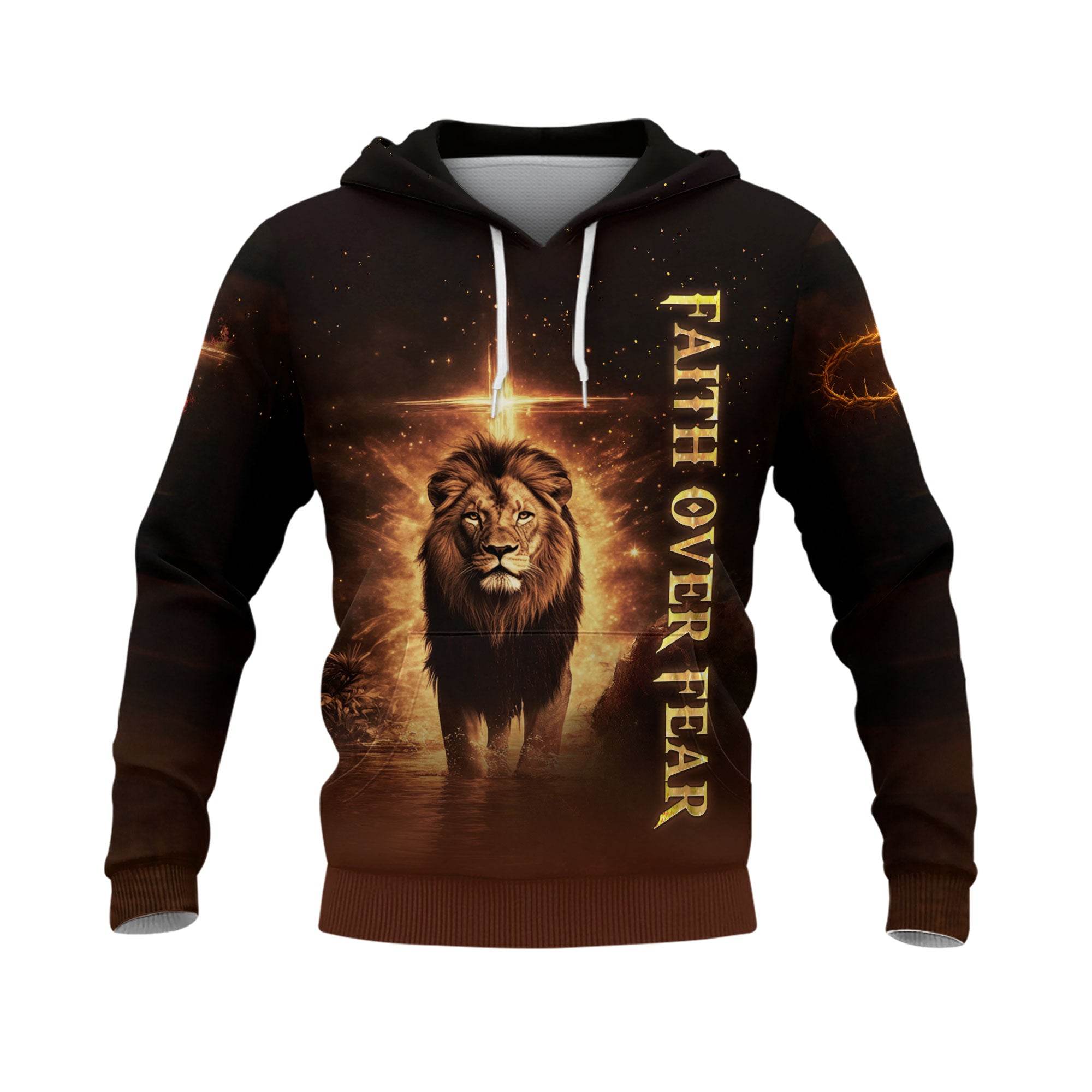 Authority Over The Storm "Faith Over Fear" Lion And Cross Hoodie