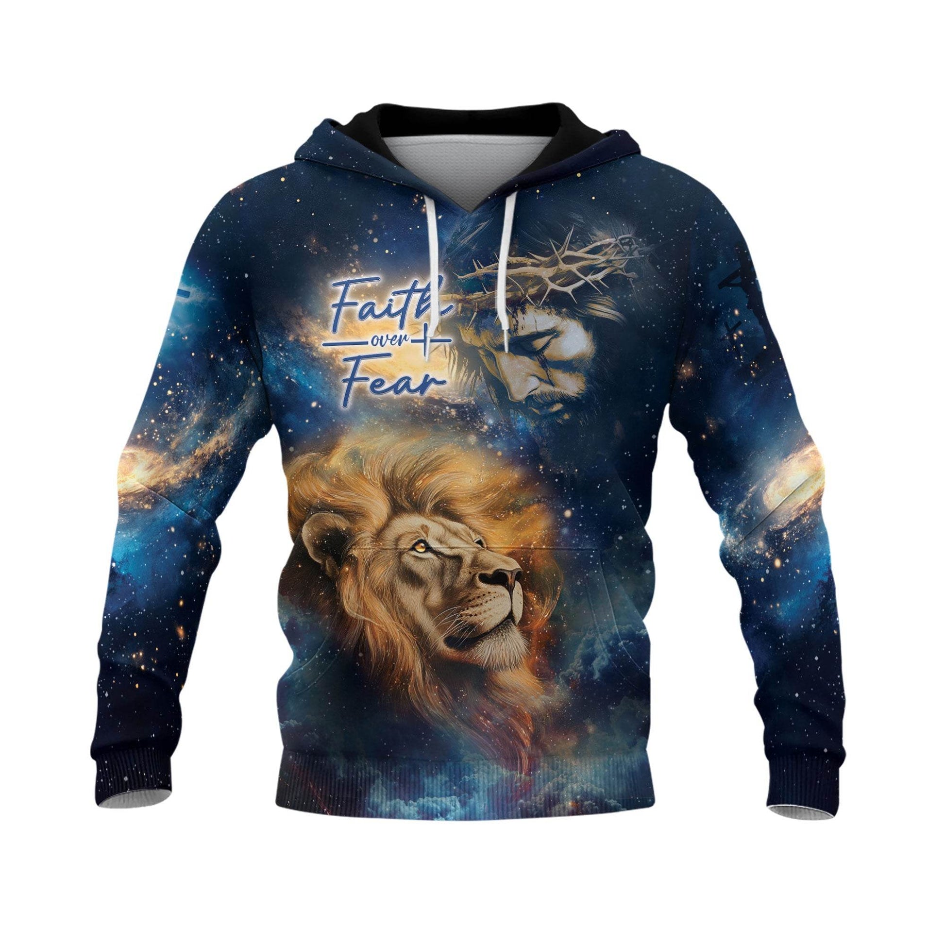 Faith Over Fear Cosmic Lion And Jesus Christian Hoodie - Rust Field Wear