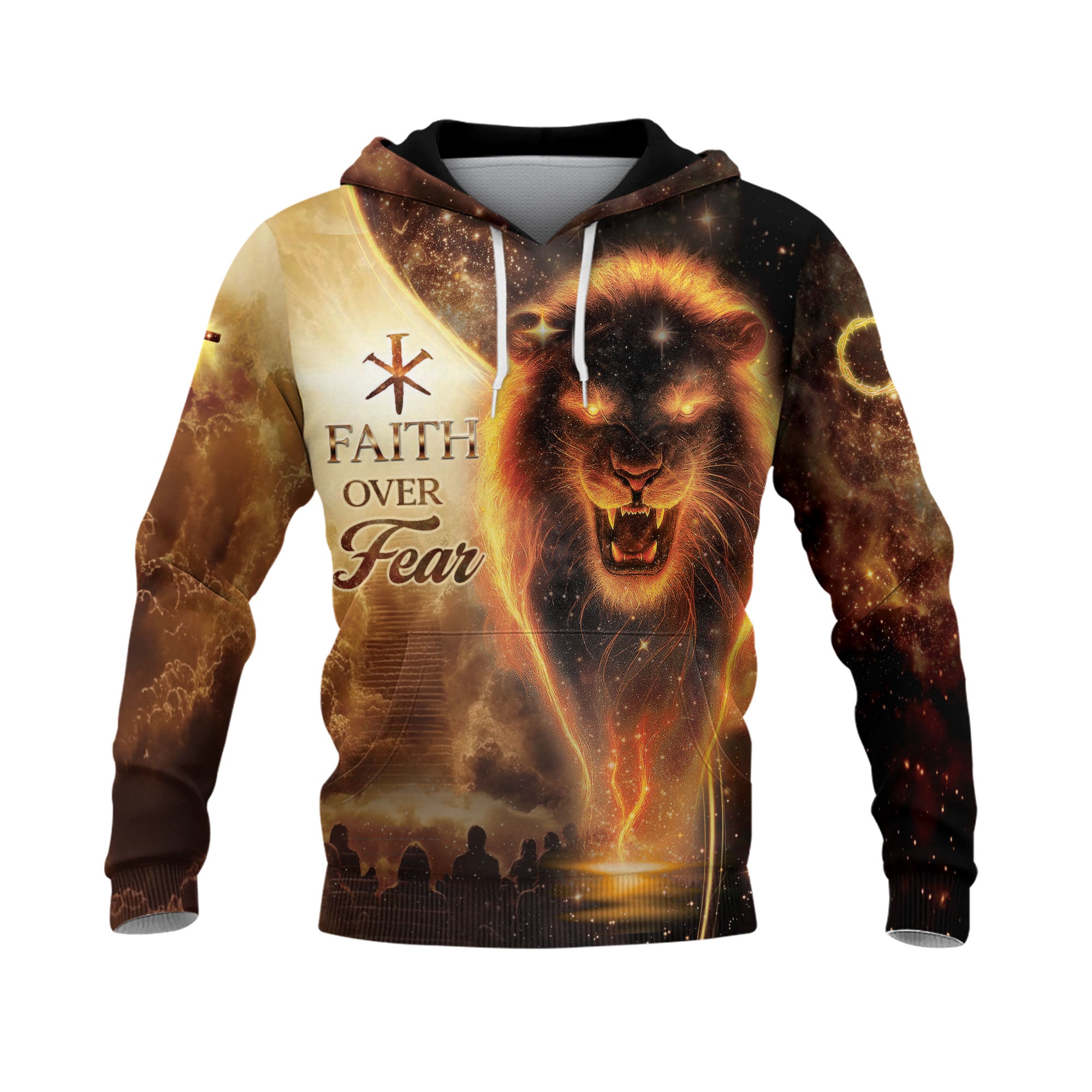 Faith Over Fear Lion & Cross with Crucifixion Scene Hoodie
