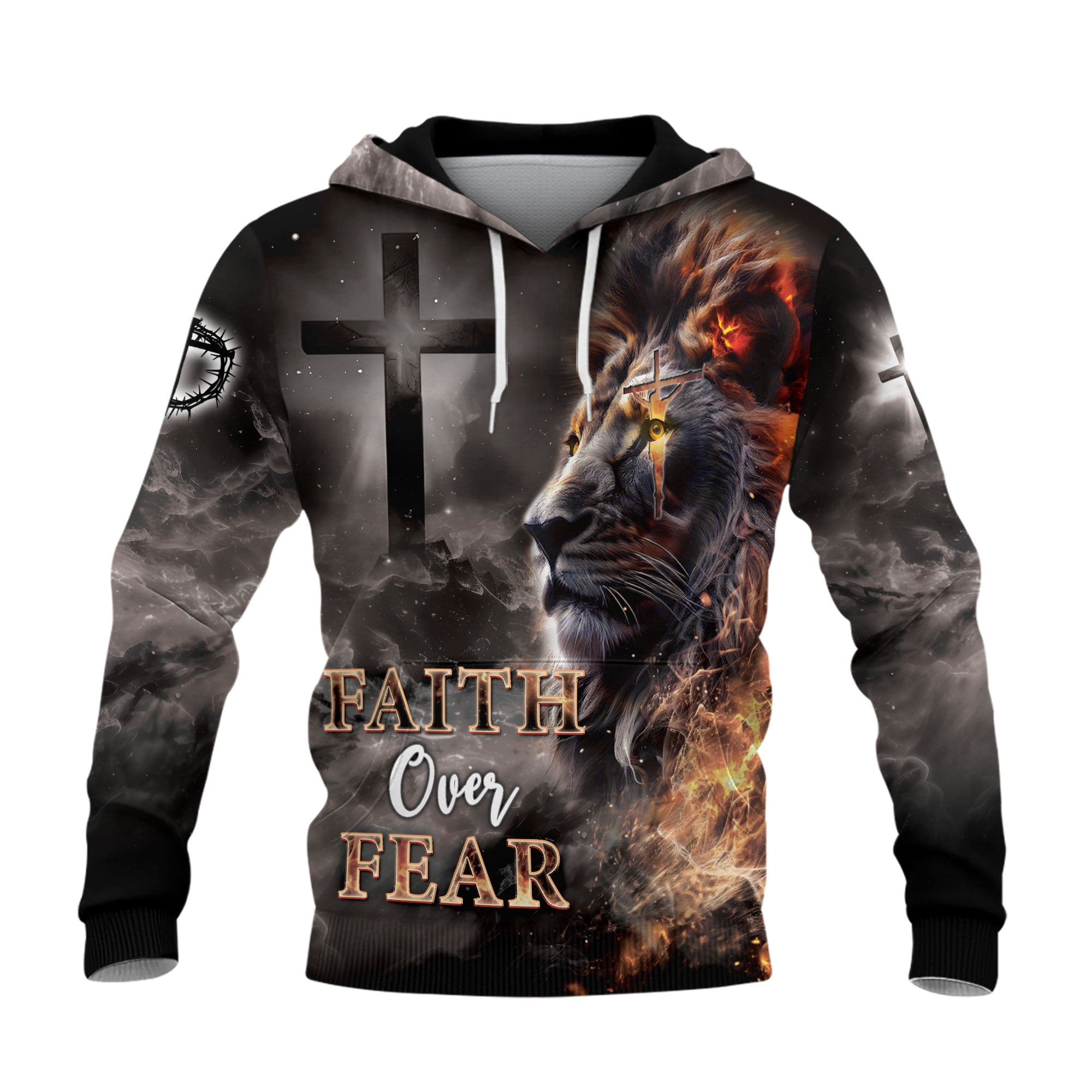 Faith Over Fear Lion Cross Hoodie