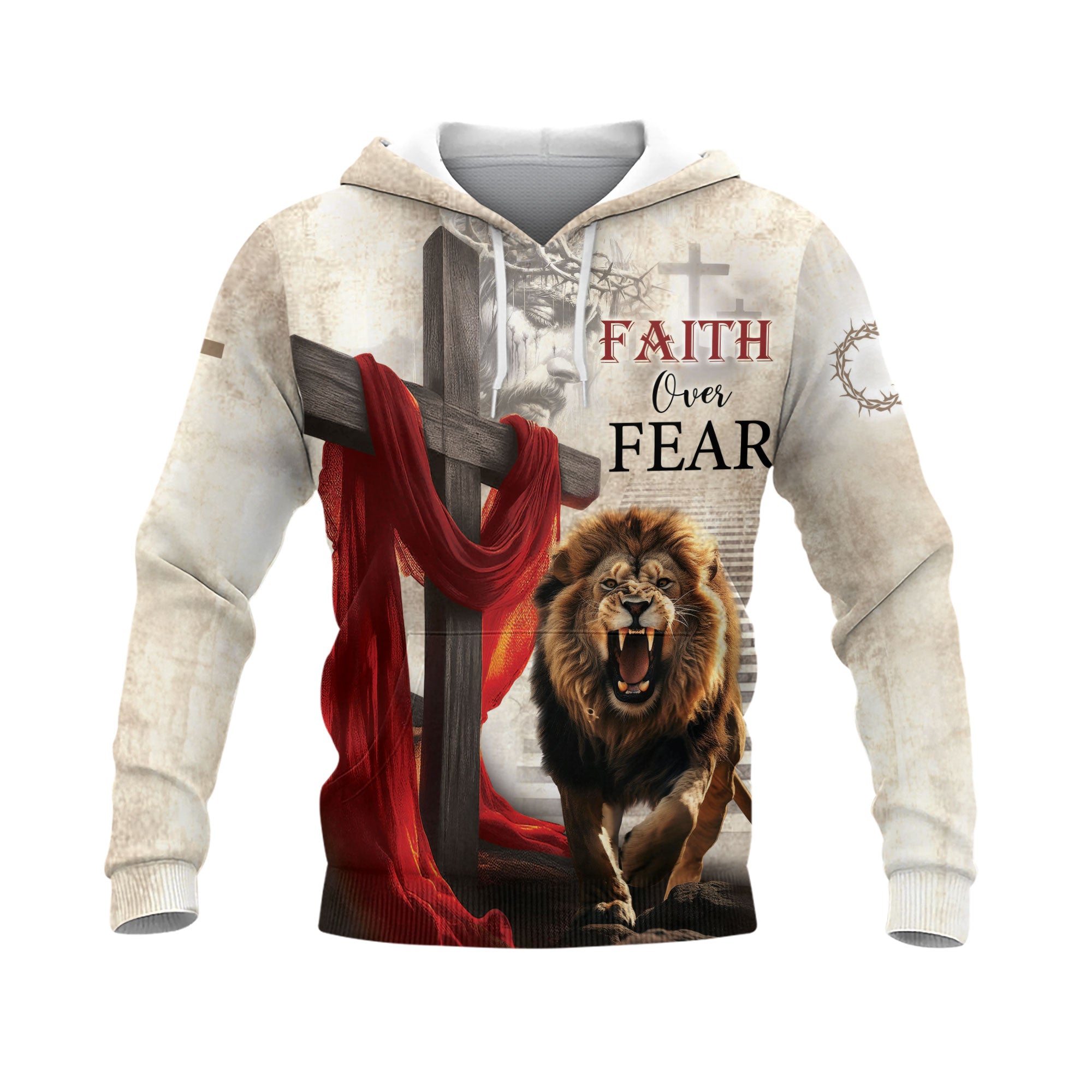Lion of Judah Faith Over Fear Cross Hoodie