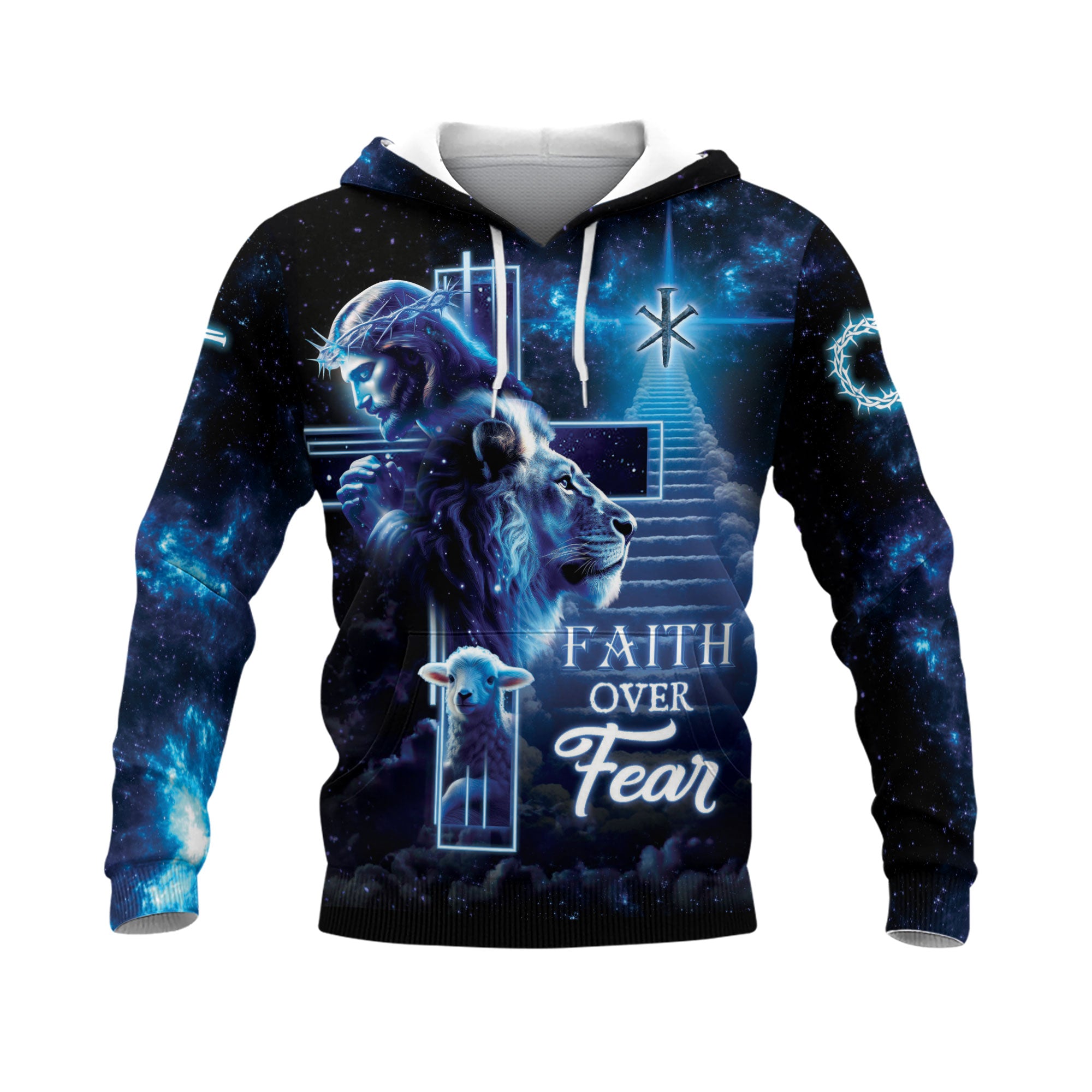Faith Over Fear Lion Jesus Cross Galaxy Hoodie