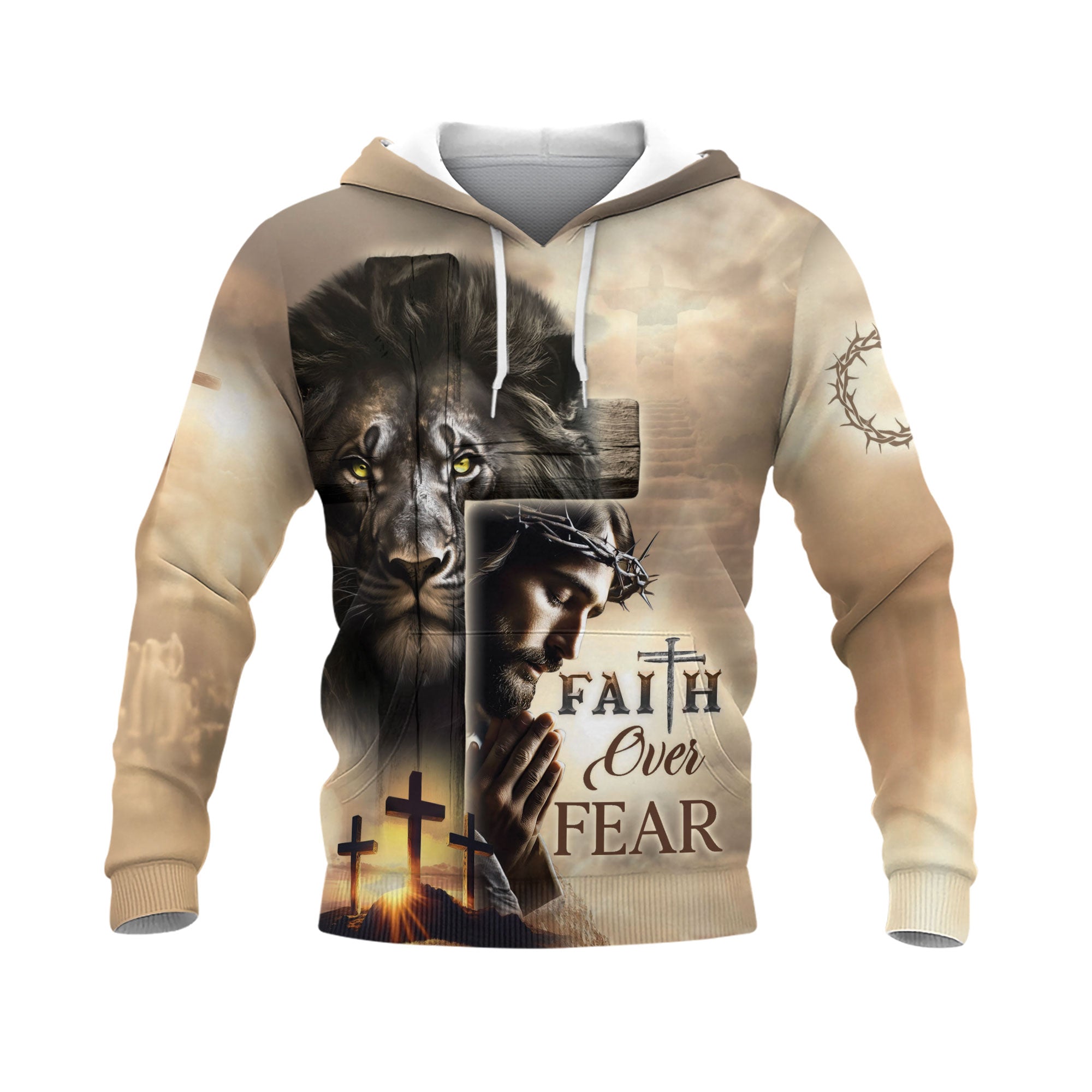 Faith Over Fear Lion and Cross Sunset Hoodie