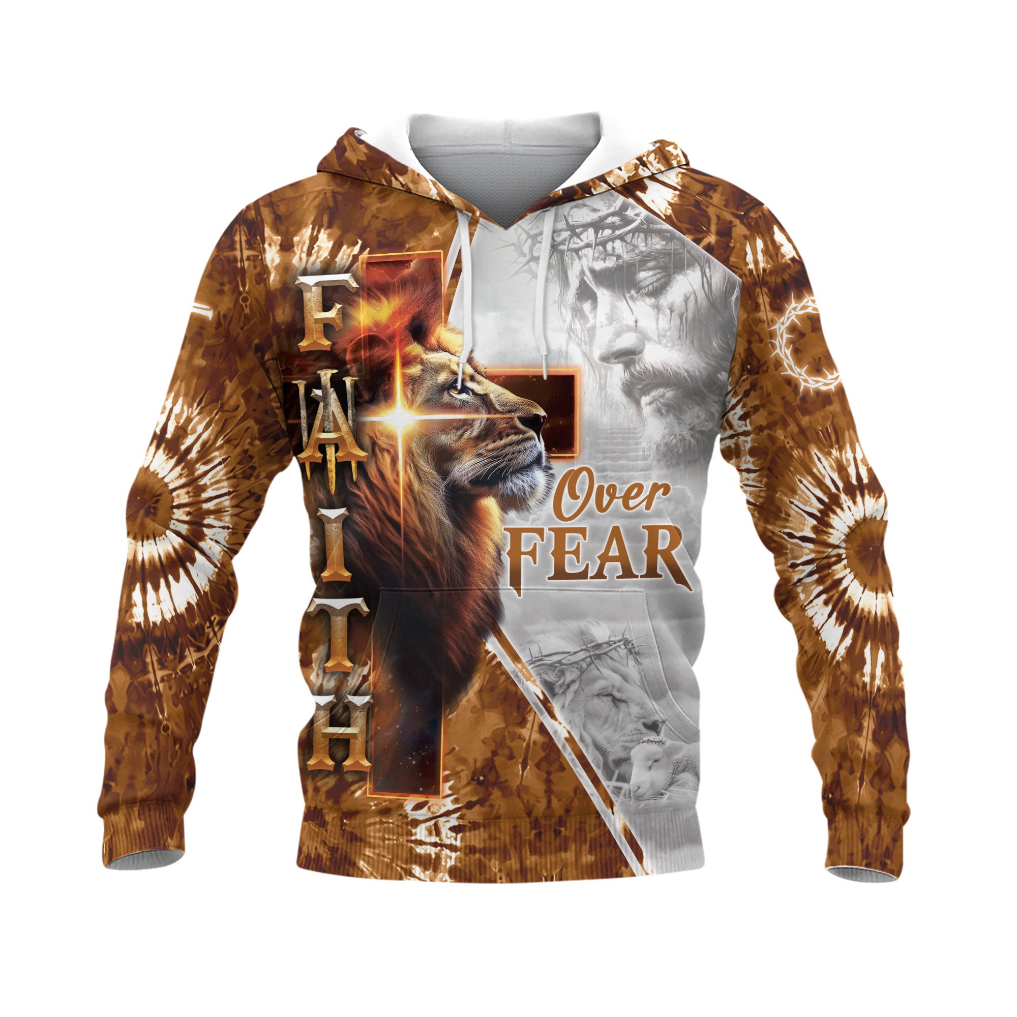 Faith Over Fear Lion & Jesus Crown of Thorns Hoodie
