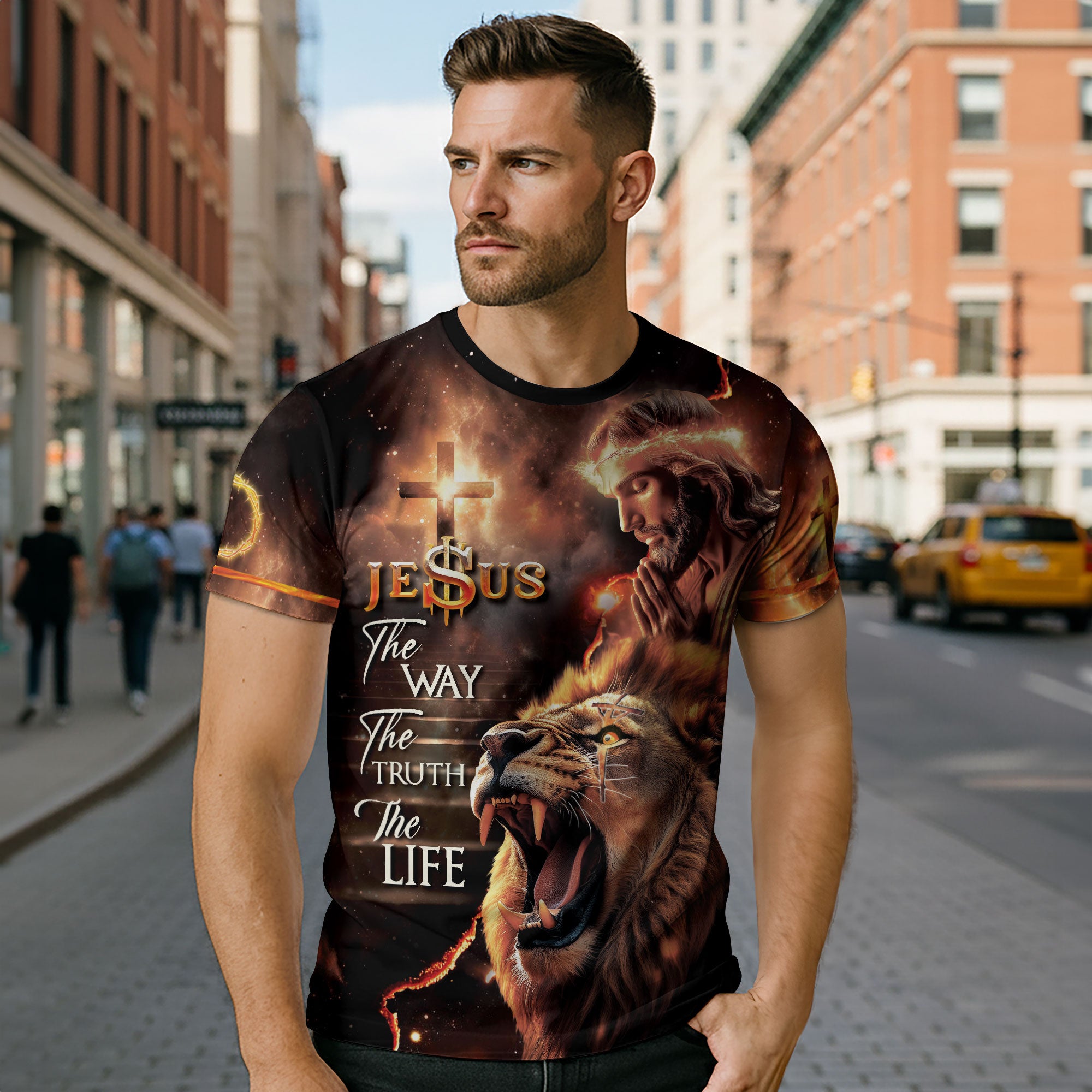 Crown of Thorns Lion Jesus The Way The Truth The Life Christian T-Shirt