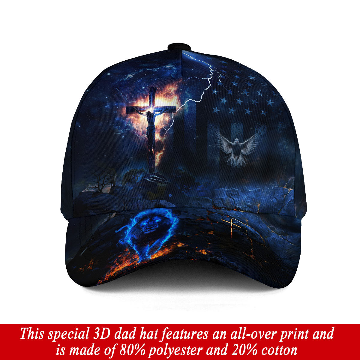 American Flag Cross Dove and Lion Christian Hat