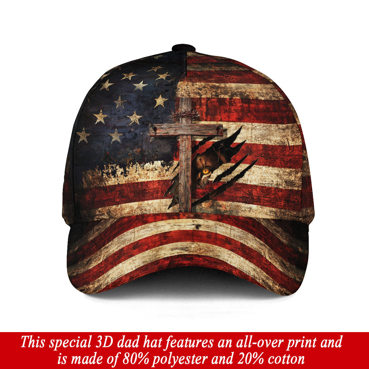 American Flag Lion Eye Cross Crown Christian Hat