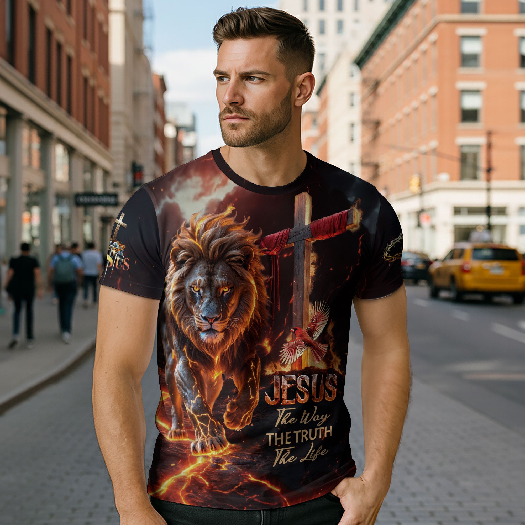 Jesus Lion Of Judah Cross Fiery Glory The Way The Truth The Life T-Shirt
