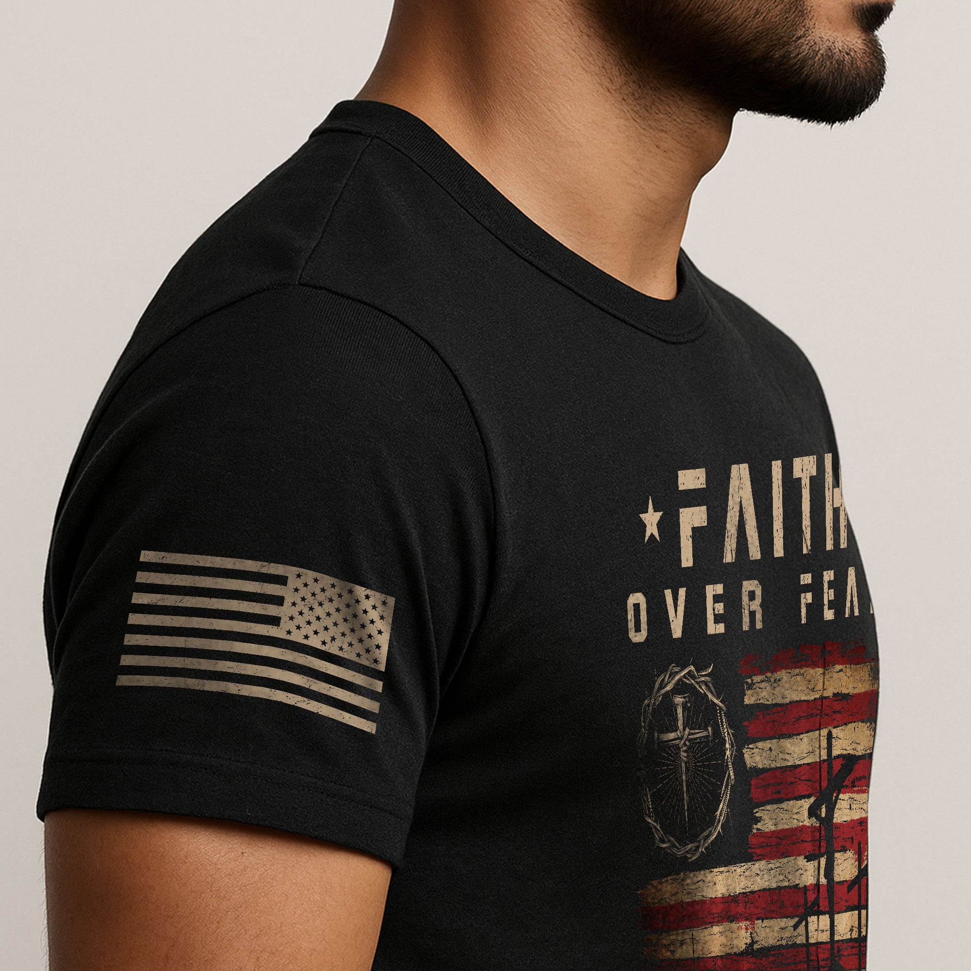 Faith Over Fear Psalms 118 6 Three Crosses American Flag Christian T-Shirt