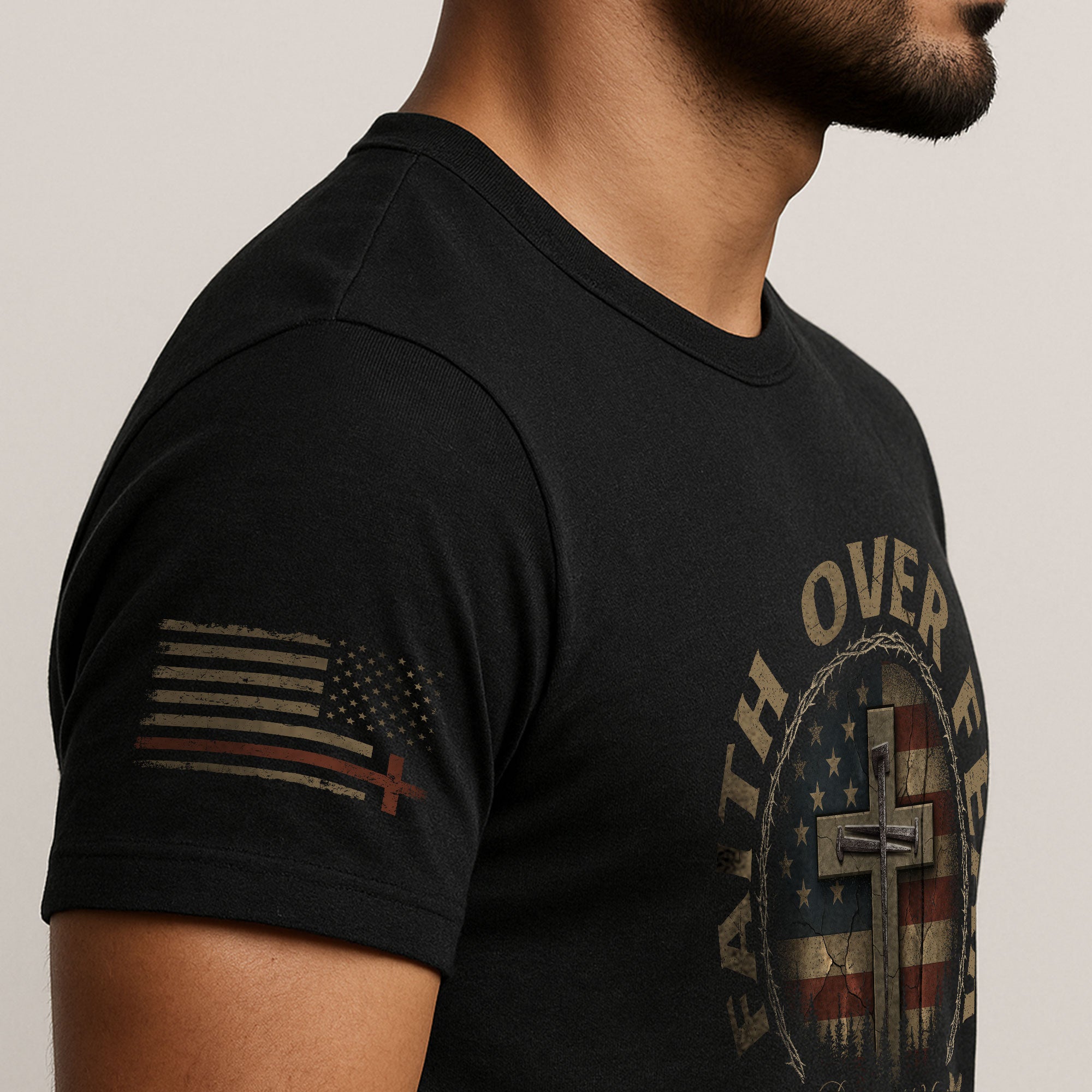 Faith Over Fear Cross American Flag Vintage Psalms 118 6 Christian T-Shirt