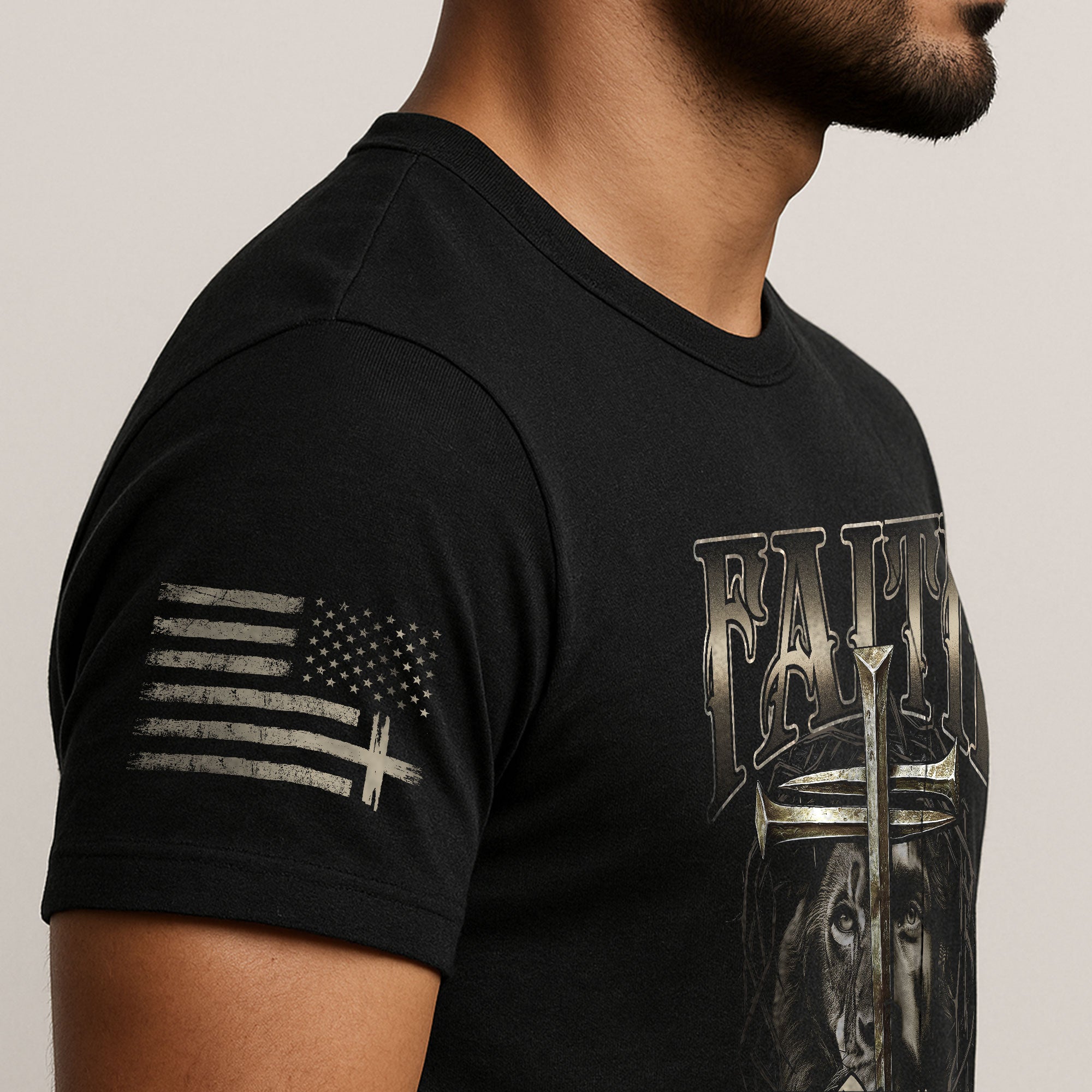 Faith Over Fear Christian T-Shirt Lion Jesus Cross Crown Design