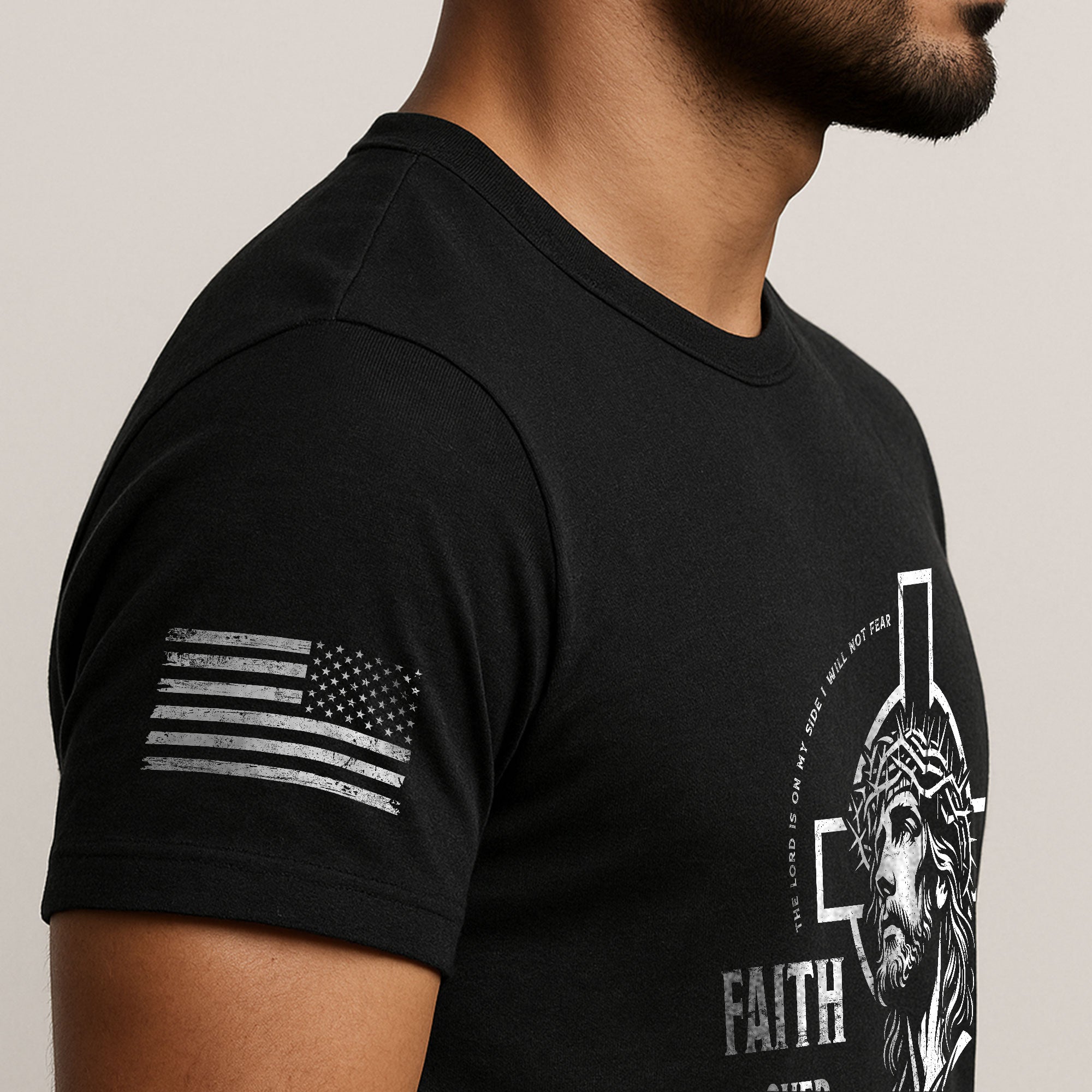 Faith Over Fear Christian T-Shirt Jesus Cross Crown of Thorns Design