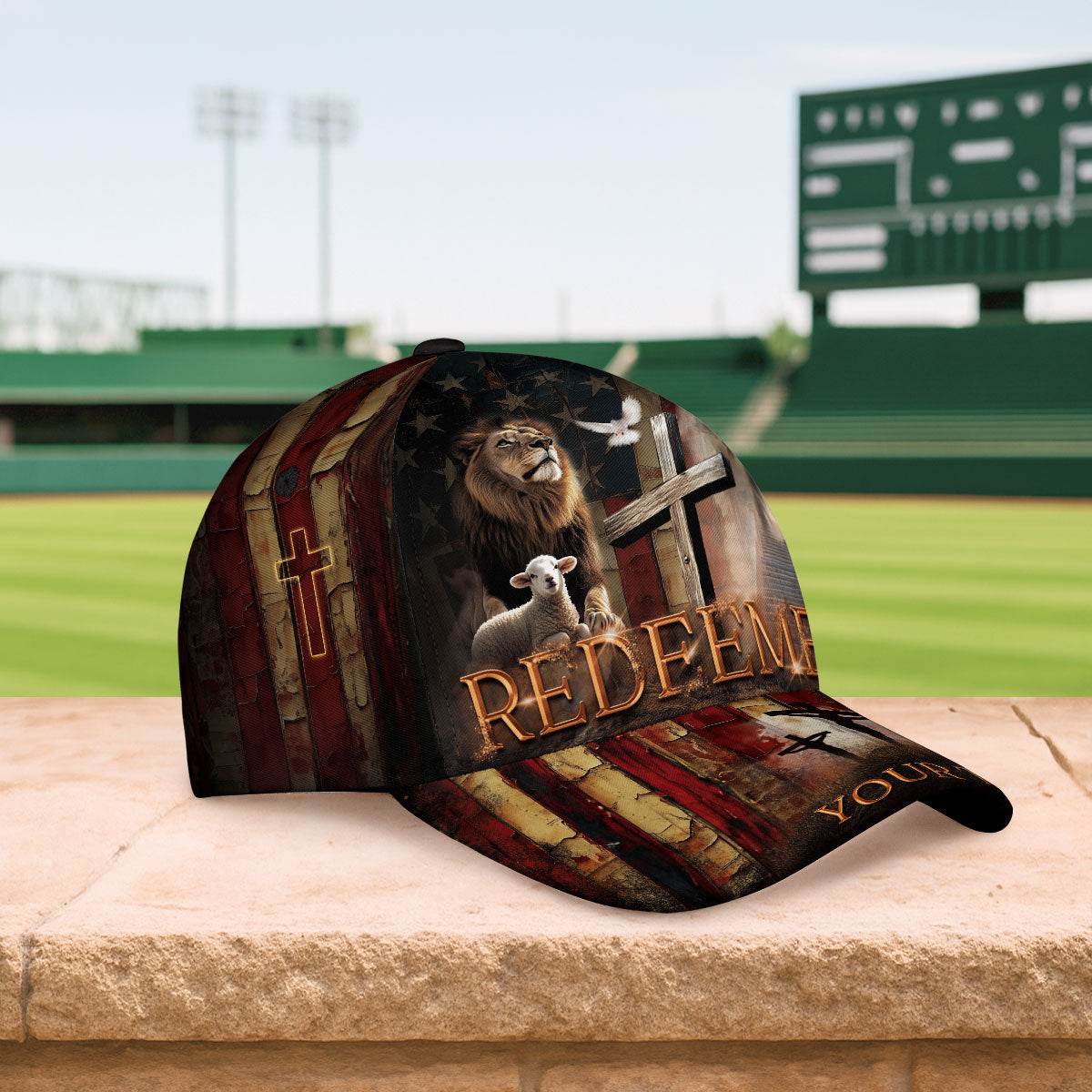 REDEEMED Cross & Lion Christian Cap – Personalized Symbol of Salvation - Rust Field Wear
