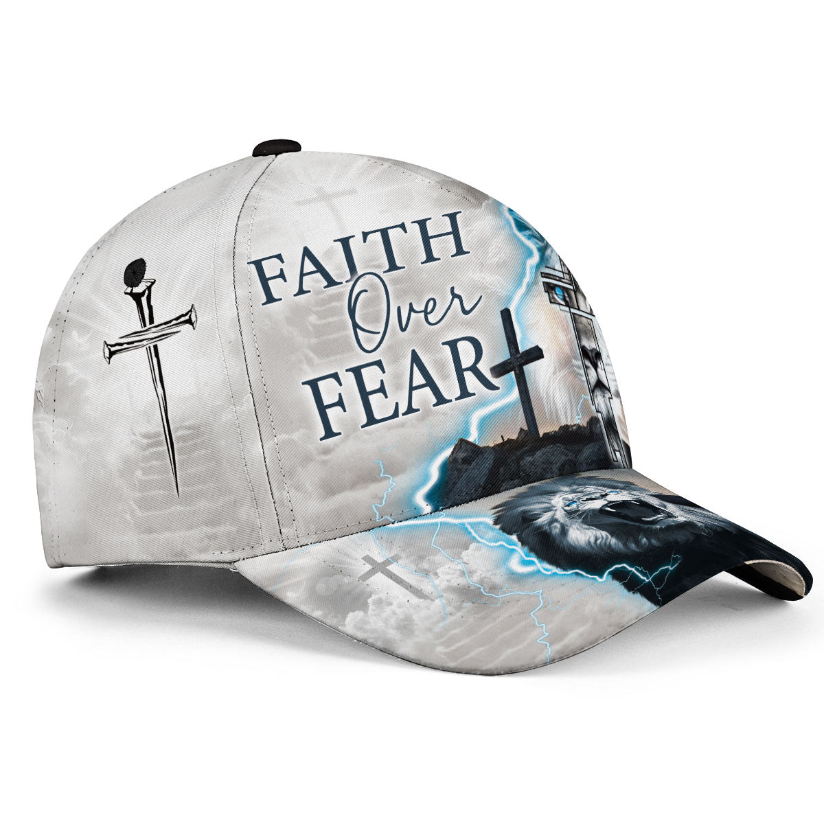 Faith Over Fear Christian Hat – Lion and Cross Cap for Believers