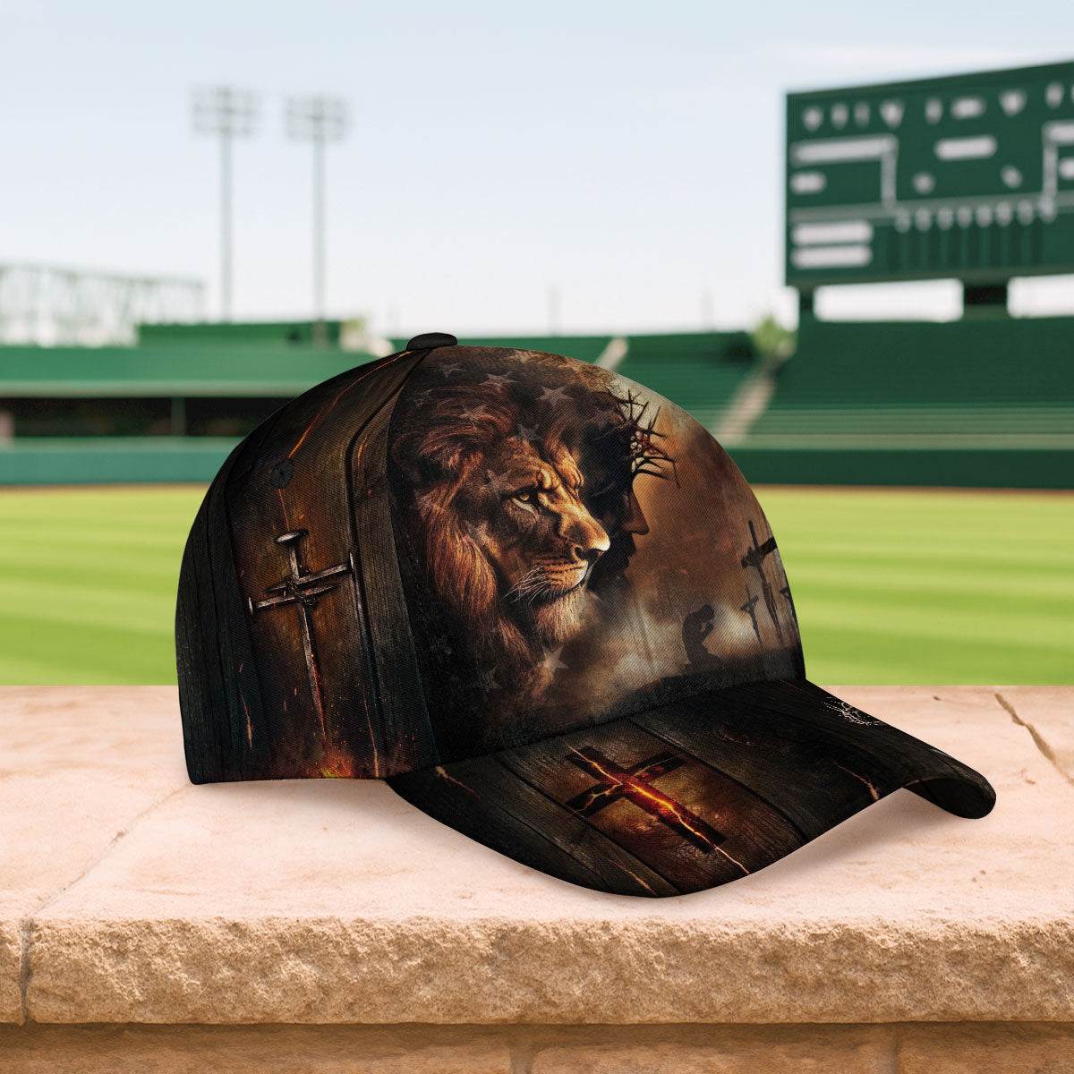Lion of Judah & The Cross – Bold Christian Faith Customized Hat - Rust Field Wear