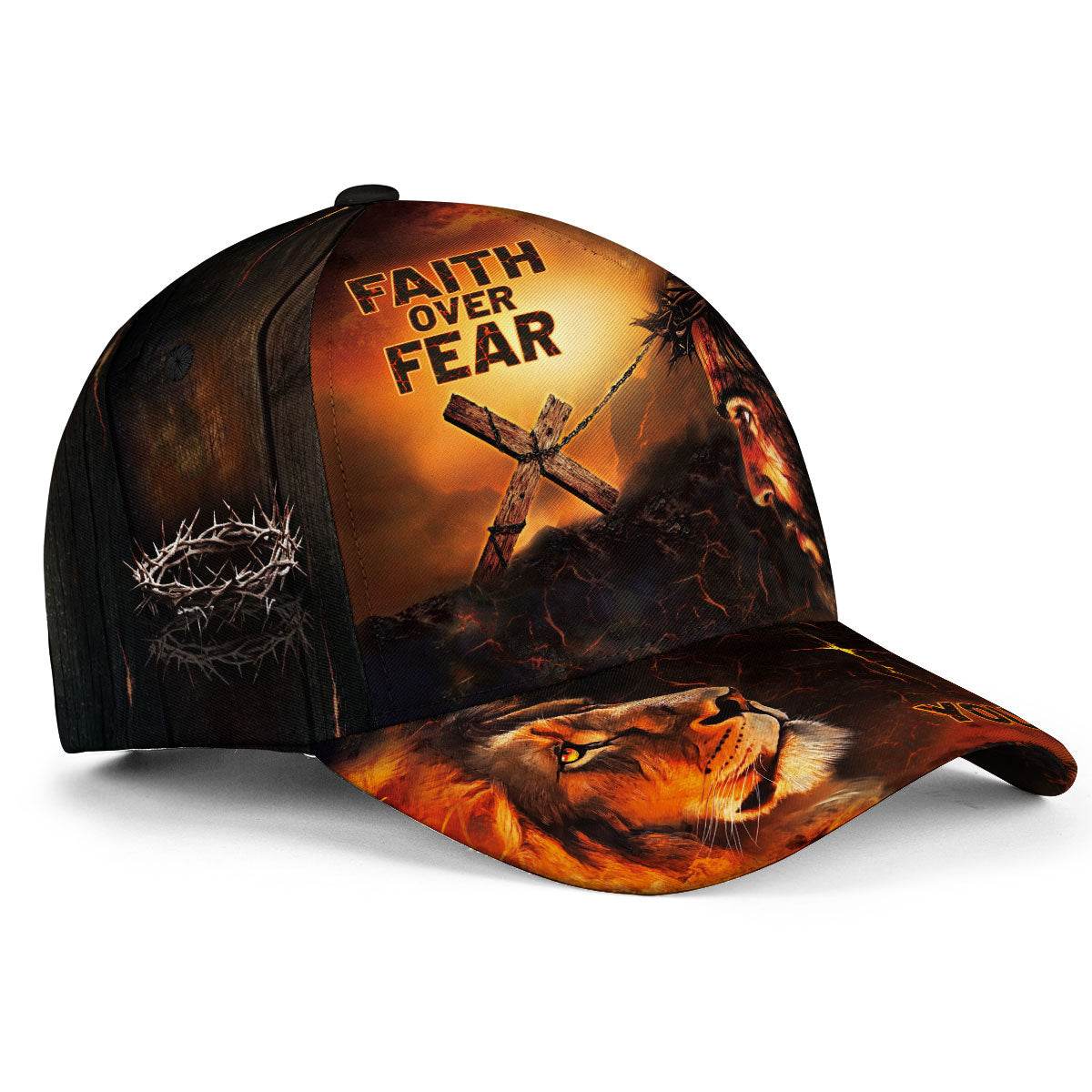 Custom Faith Over Fear Hat With Jesus & Lion Design - Rust Field Wear