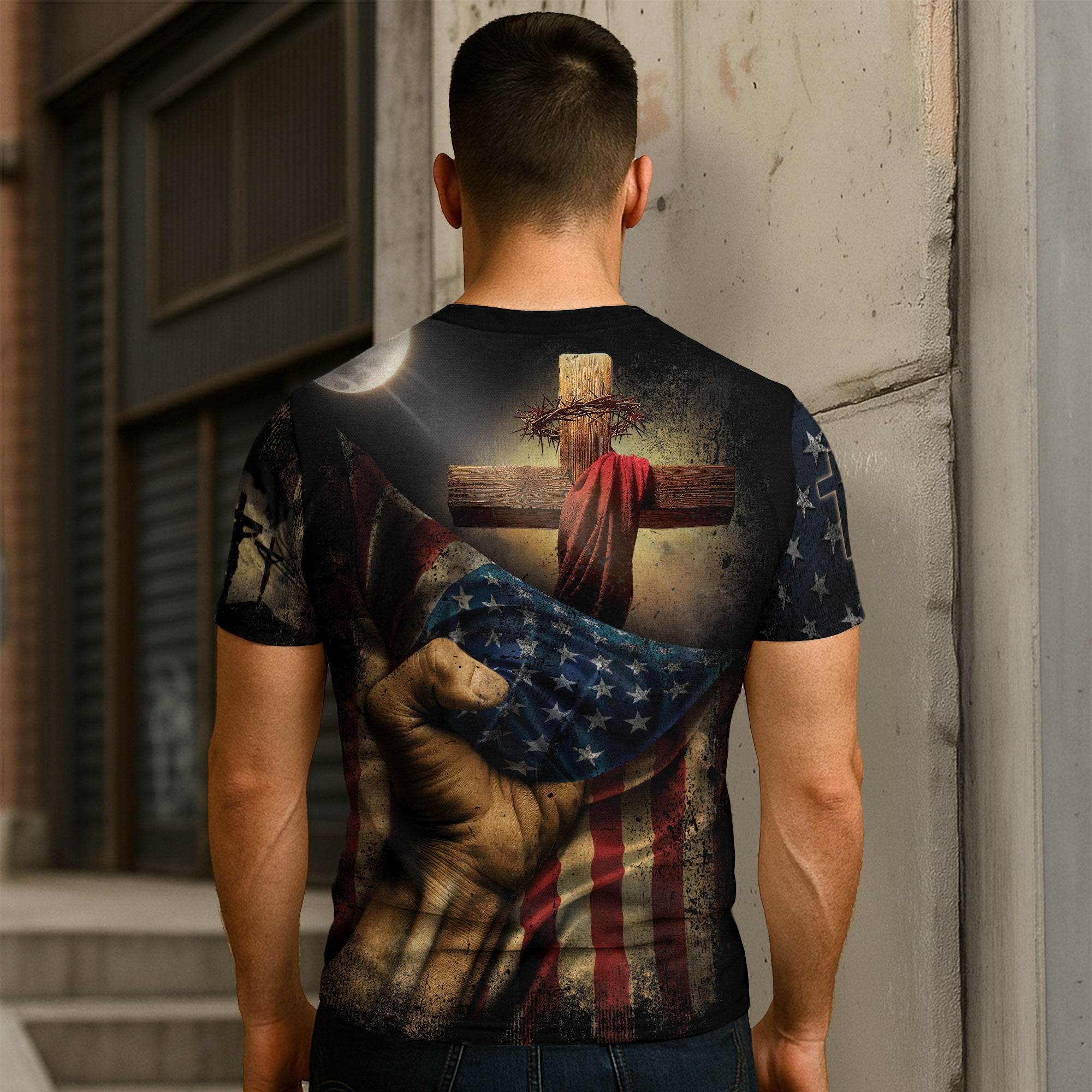 One Nation Under God | Cross of Glory & Lion in Shadow Tee - Rust Field Wear