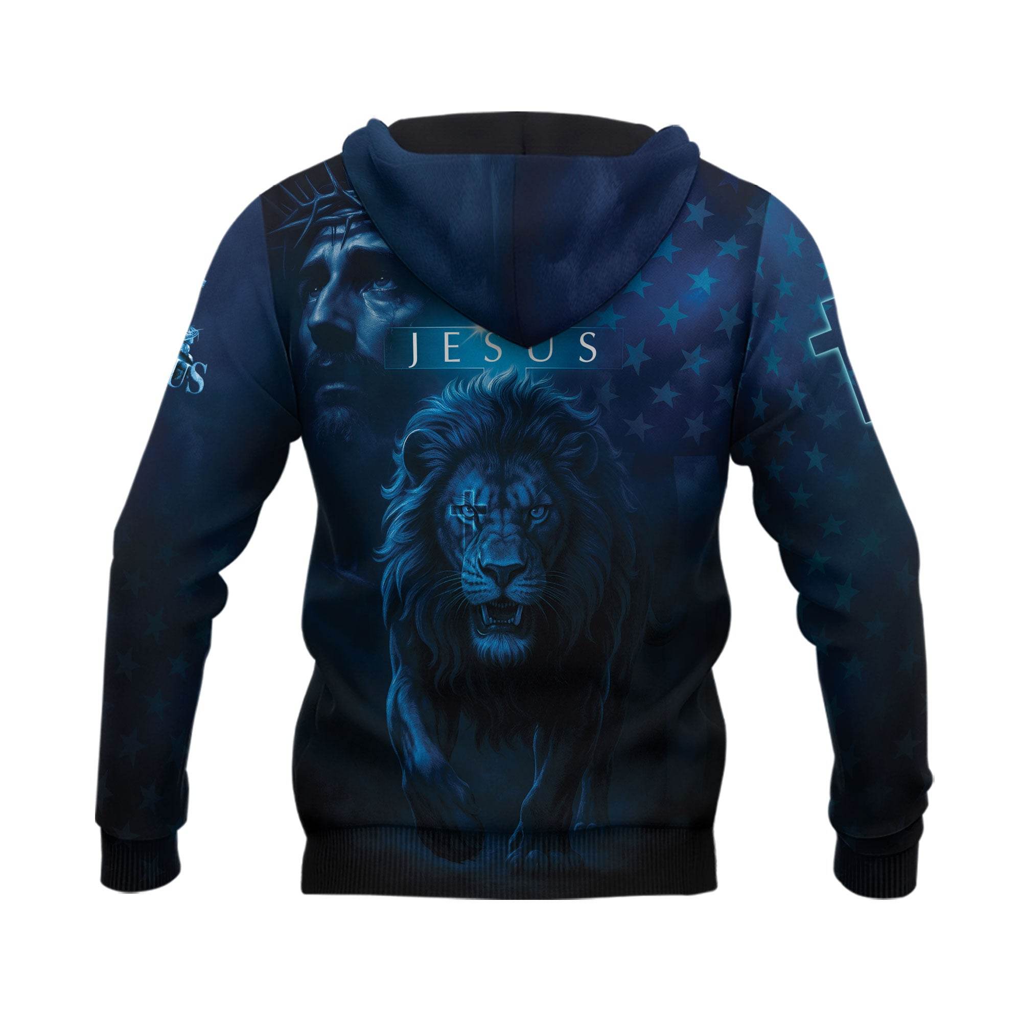 Faith Over Fear Blue Lion & Cross Christian Hoodie - Rust Field Wear