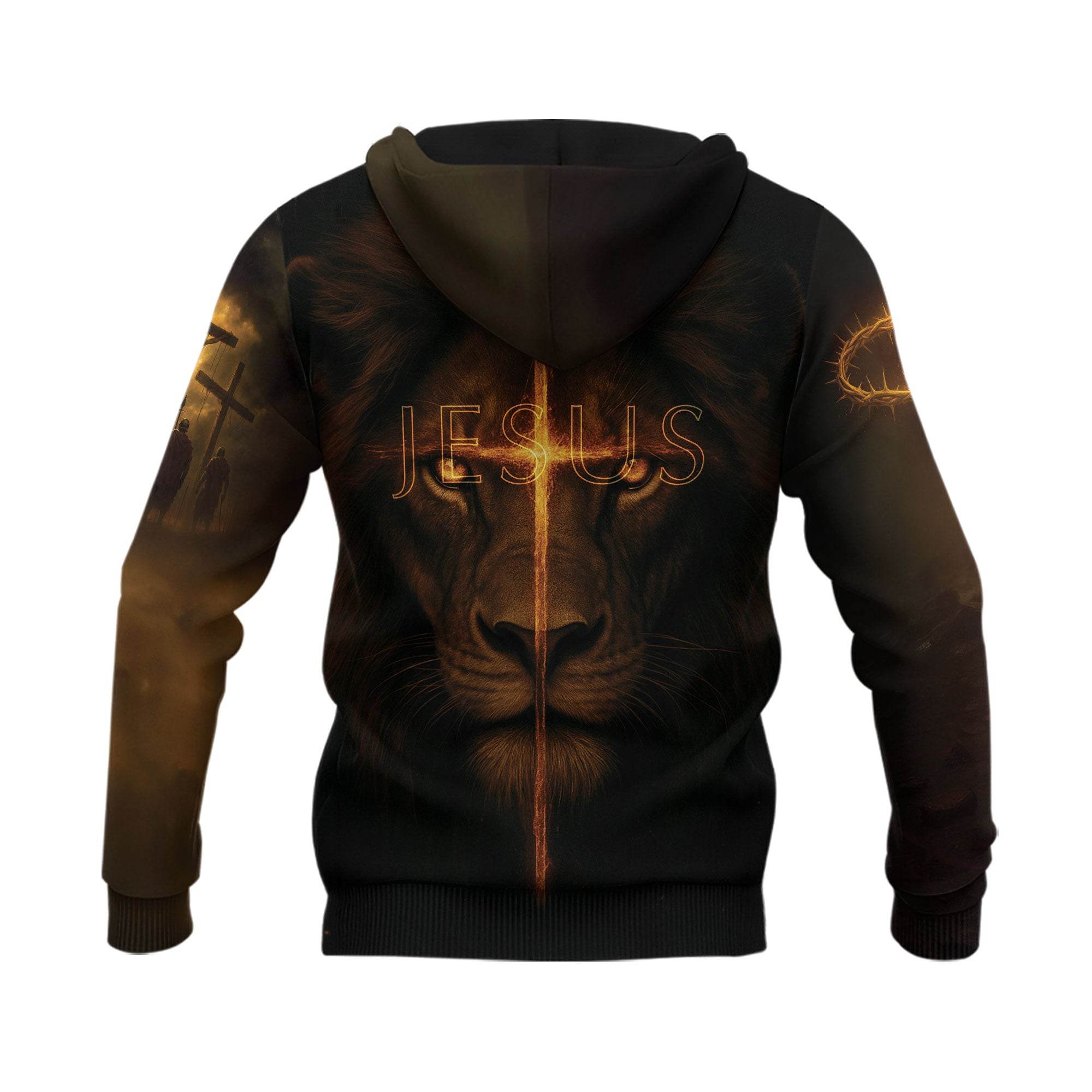 Faith Over Fear Lion & Jesus Crown of Thorns Christian Hoodie - Rust Field Wear