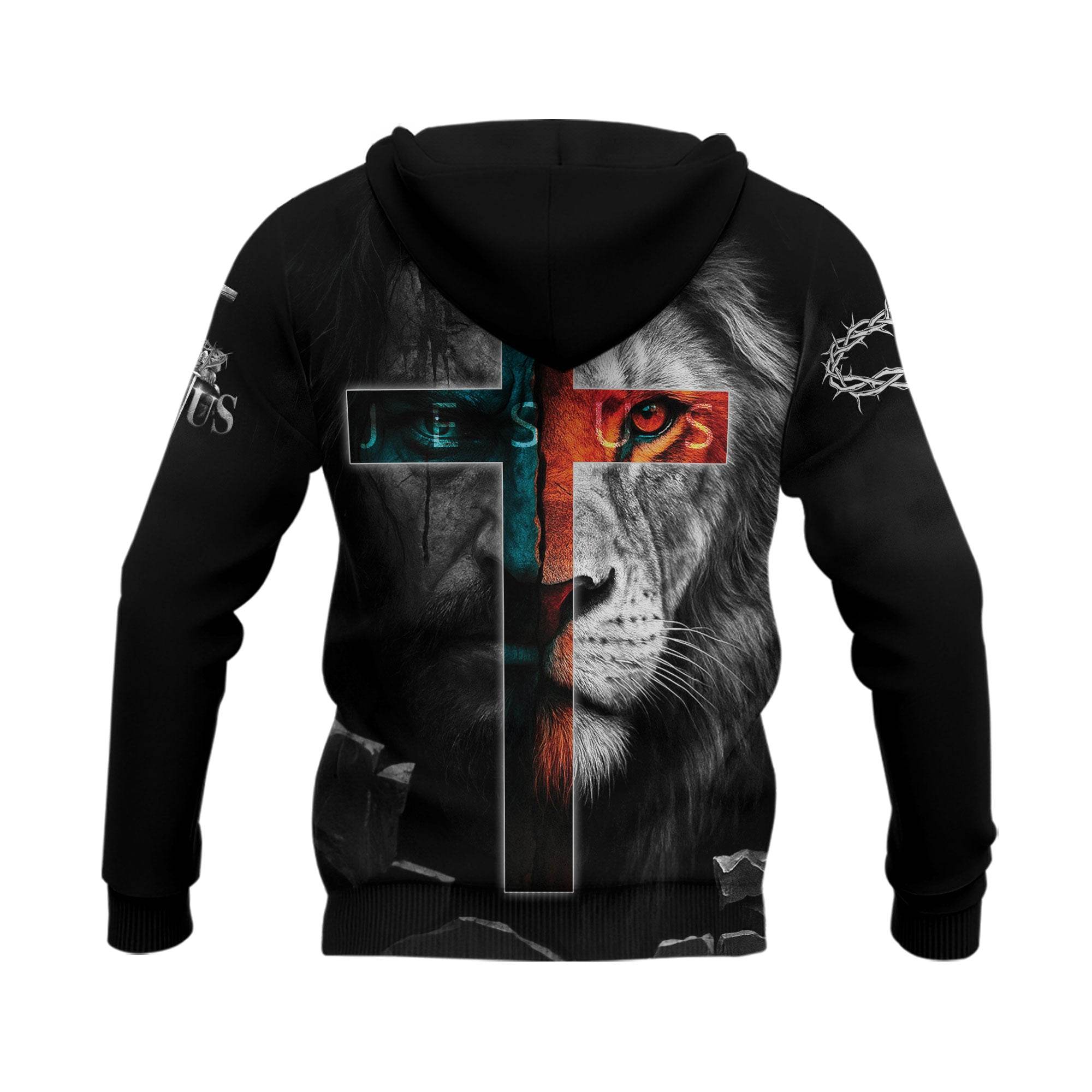 Faith Over Fear Jesus & Lion Cross Lightning Hoodie - Rust Field Wear