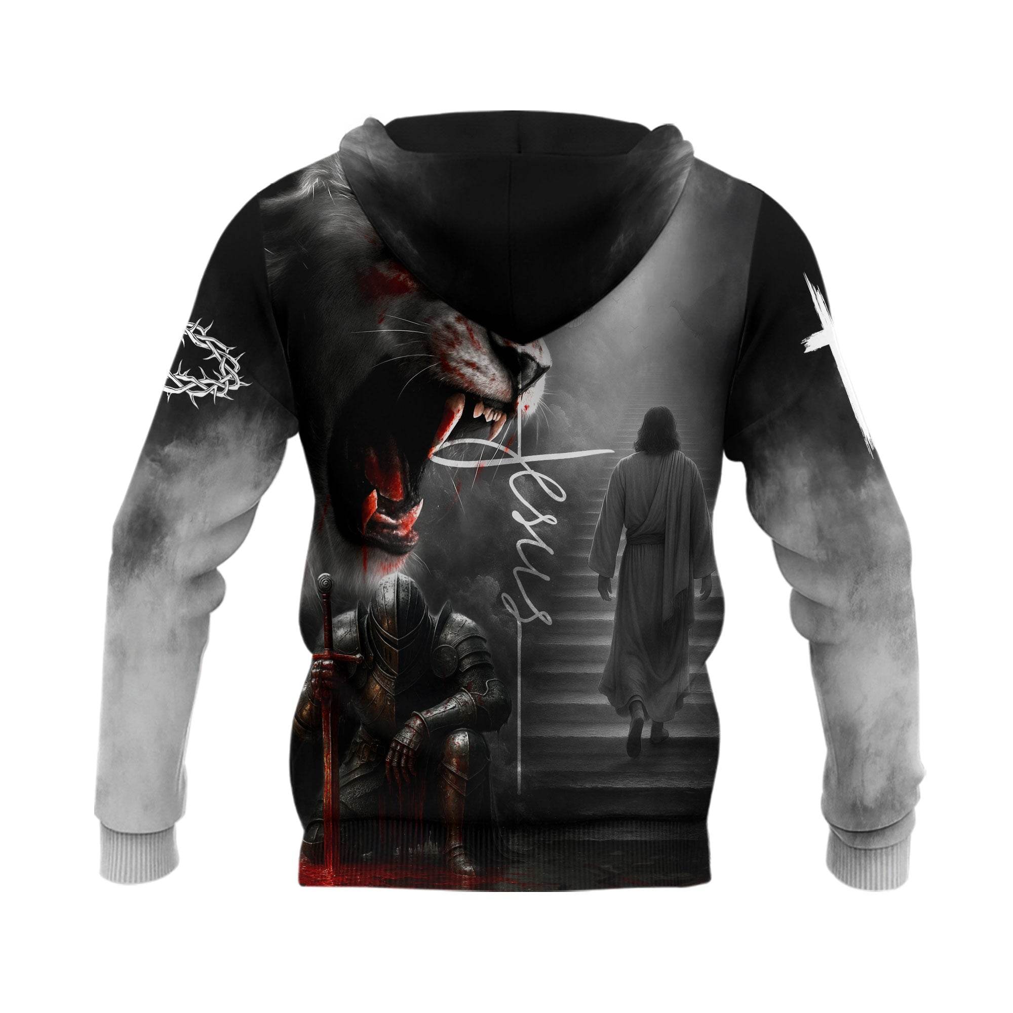 Faith Over Fear Jesus Crown of Thorns & Cross Lion Hoodie - Rust Field Wear