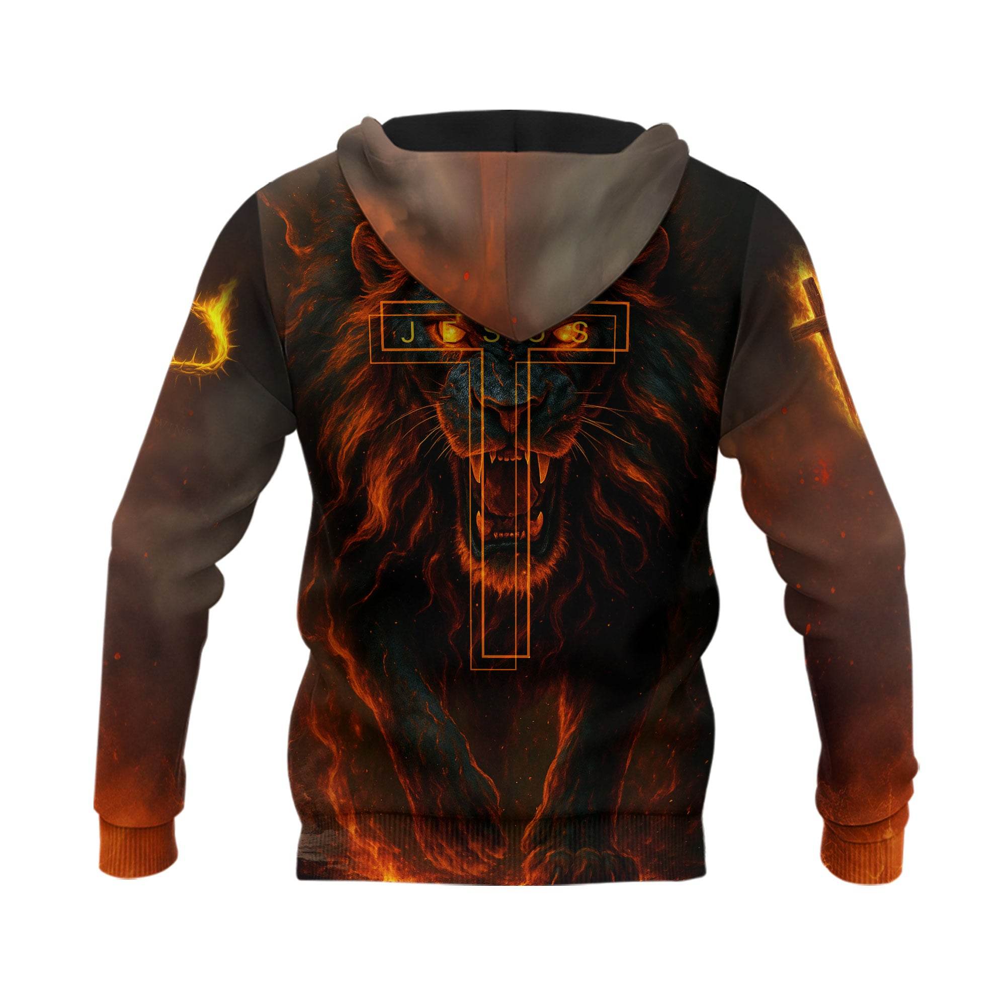 Jesus Loves You Fiery Cross & Lion Hoodie - Rust Field Wear