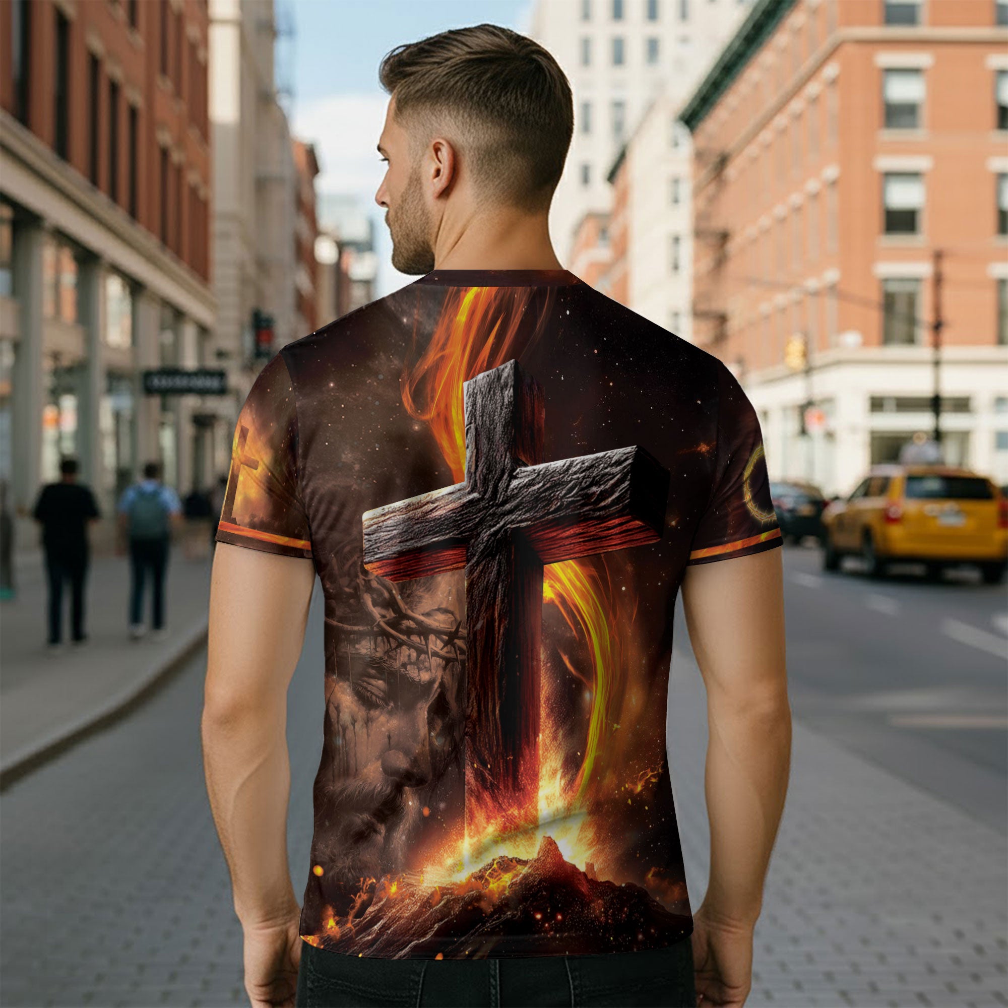 Faith Over Fear Fiery Lion & Cross Christian T-Shirt