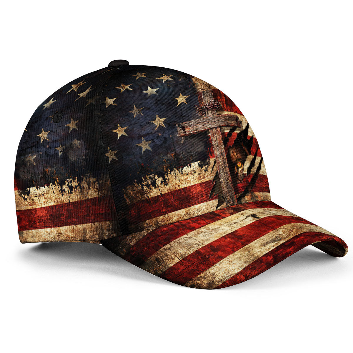 American Flag Lion Eye Cross Crown Christian Hat