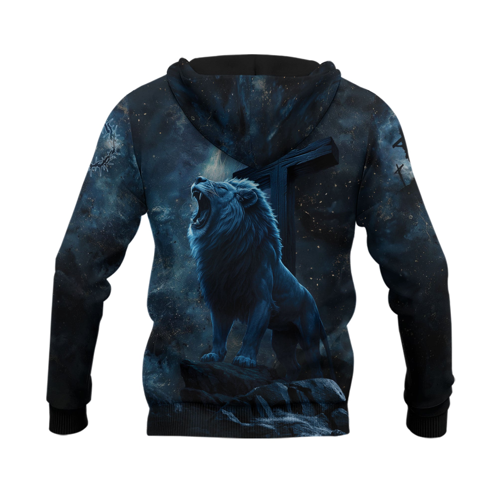 Faith Over Fear Christian Hoodie Warrior Lion Cross Design